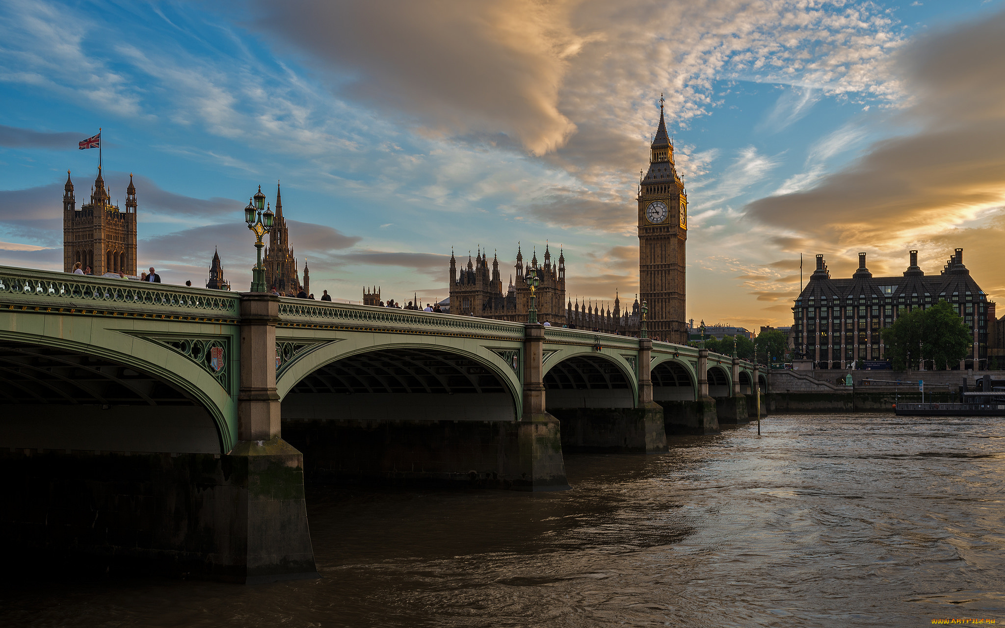 westminster, bridge, to, big, ben, города, лондон, , великобритания, река, мост, башня, часы