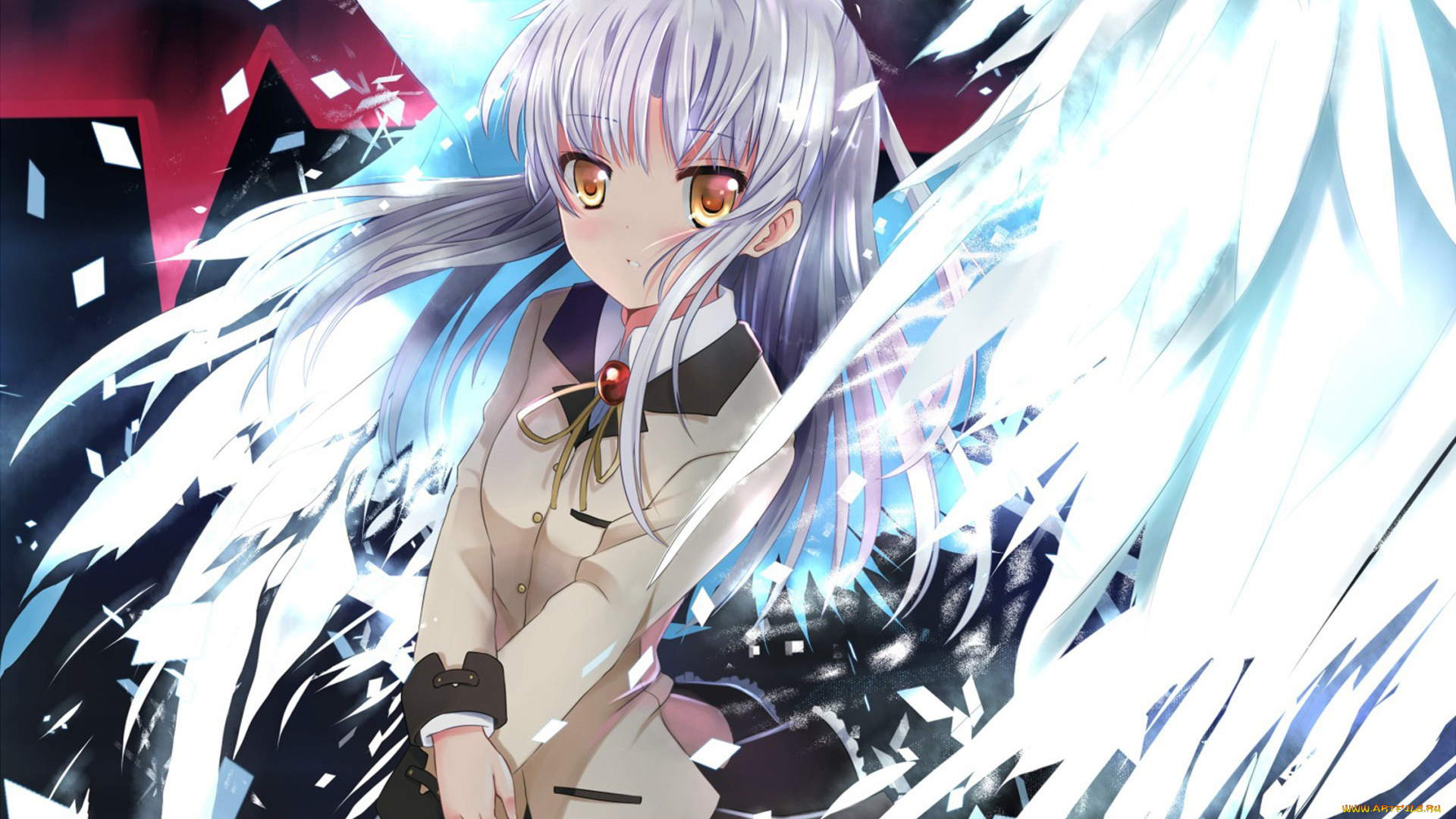 аниме, angel, beats, девушка, взгляд, фон