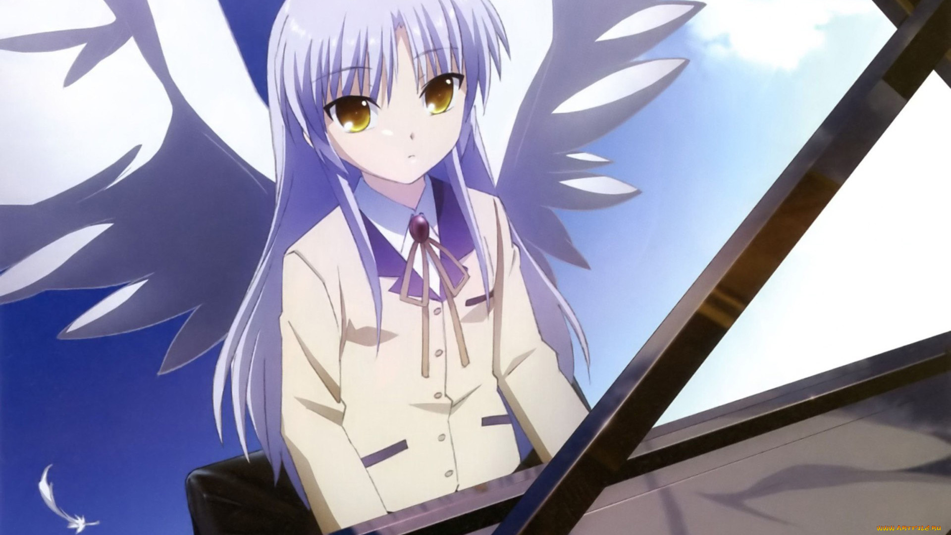 аниме, angel, beats, фон, взгляд, девушка