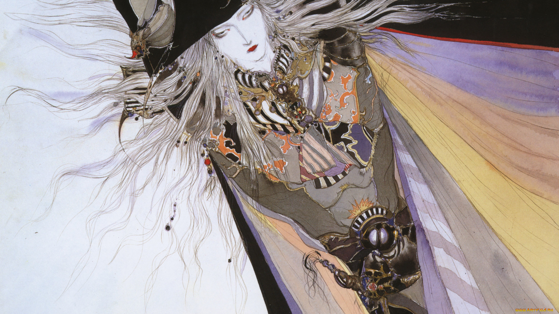 аниме, di, amano, yoshitaka, пояс, ди, охотник, на, вампиров, vampire, hunter, d, рисунок, шляпа, art, плащ, волосы