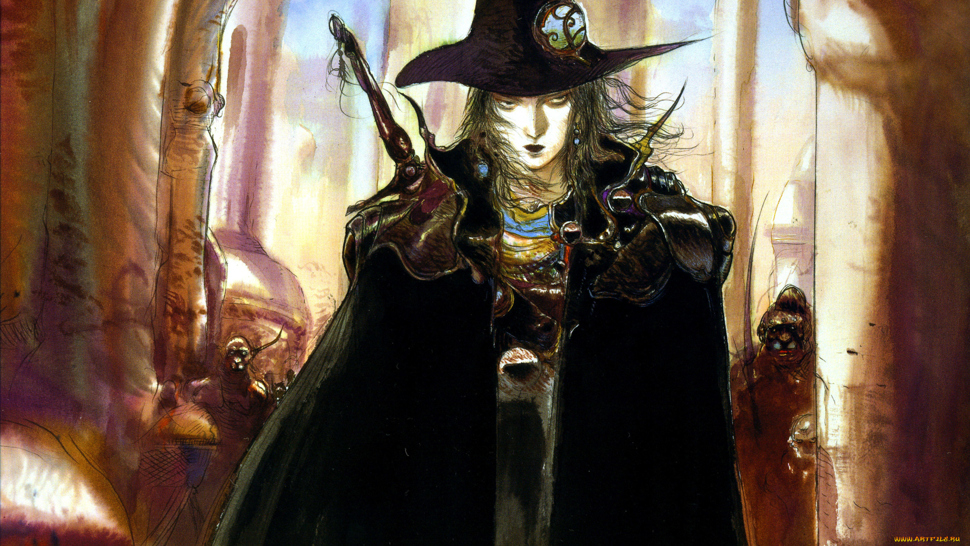 аниме, di, нечисть, ди, охотник, на, вампиров, шляпа, vampire, hunter, d, плащ, amano, yoshitaka, art, оборотни, рисунок