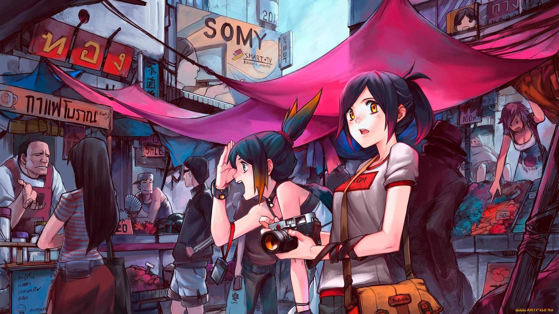 аниме, город, , улицы, , здания, взгляд, девушка, фон