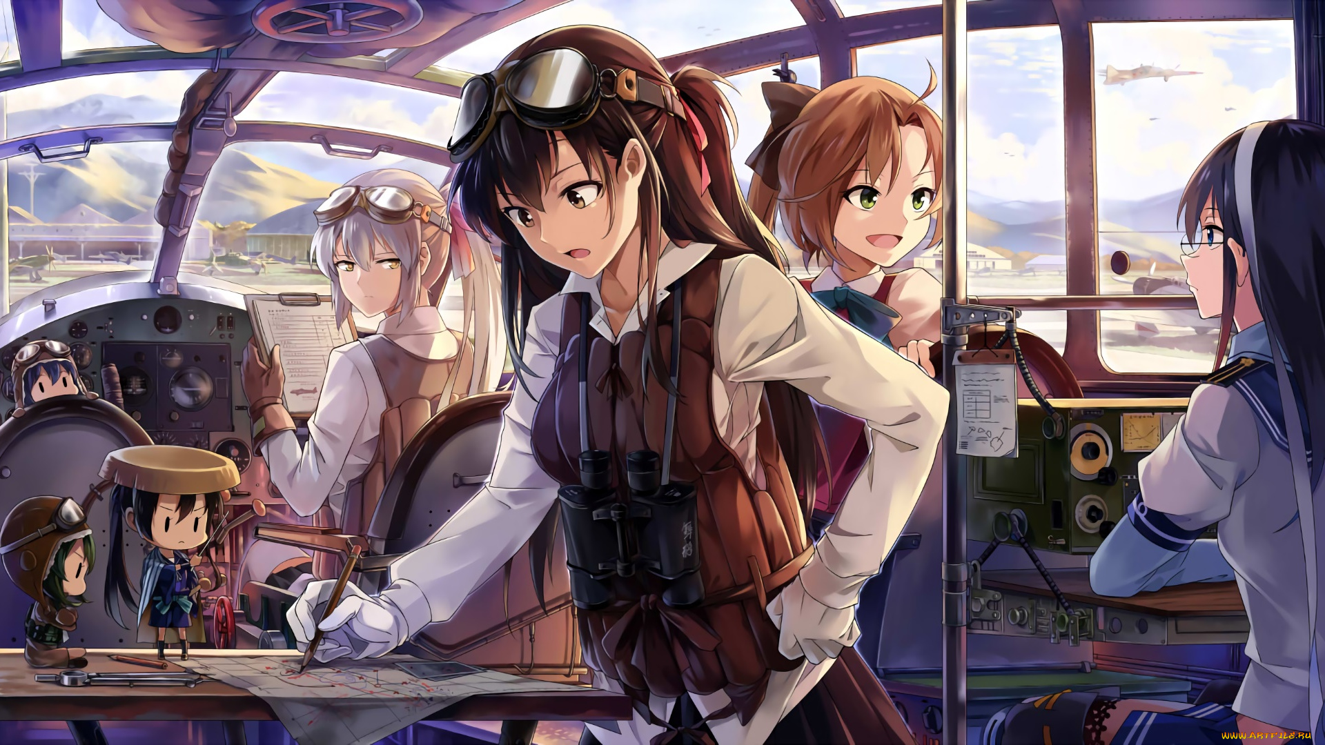 аниме, kantai, collection, девушки, фон, взгляд