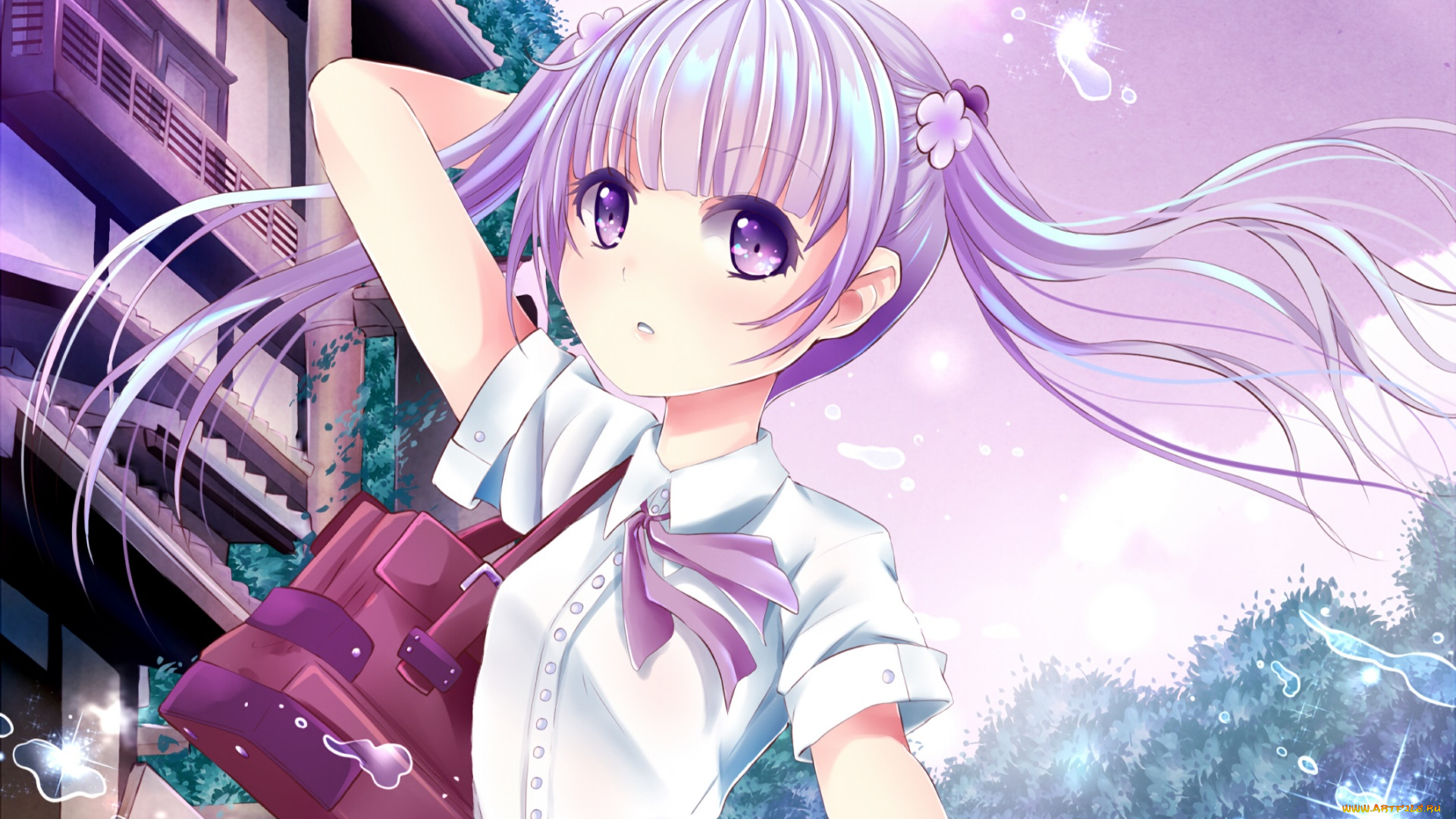 аниме, new, game, фон, взгляд, девушка