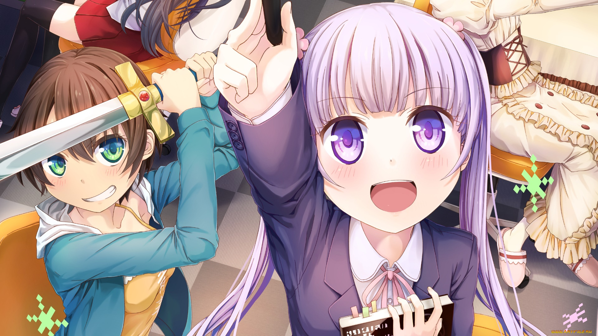 аниме, new, game, фон, взгляд, девушка