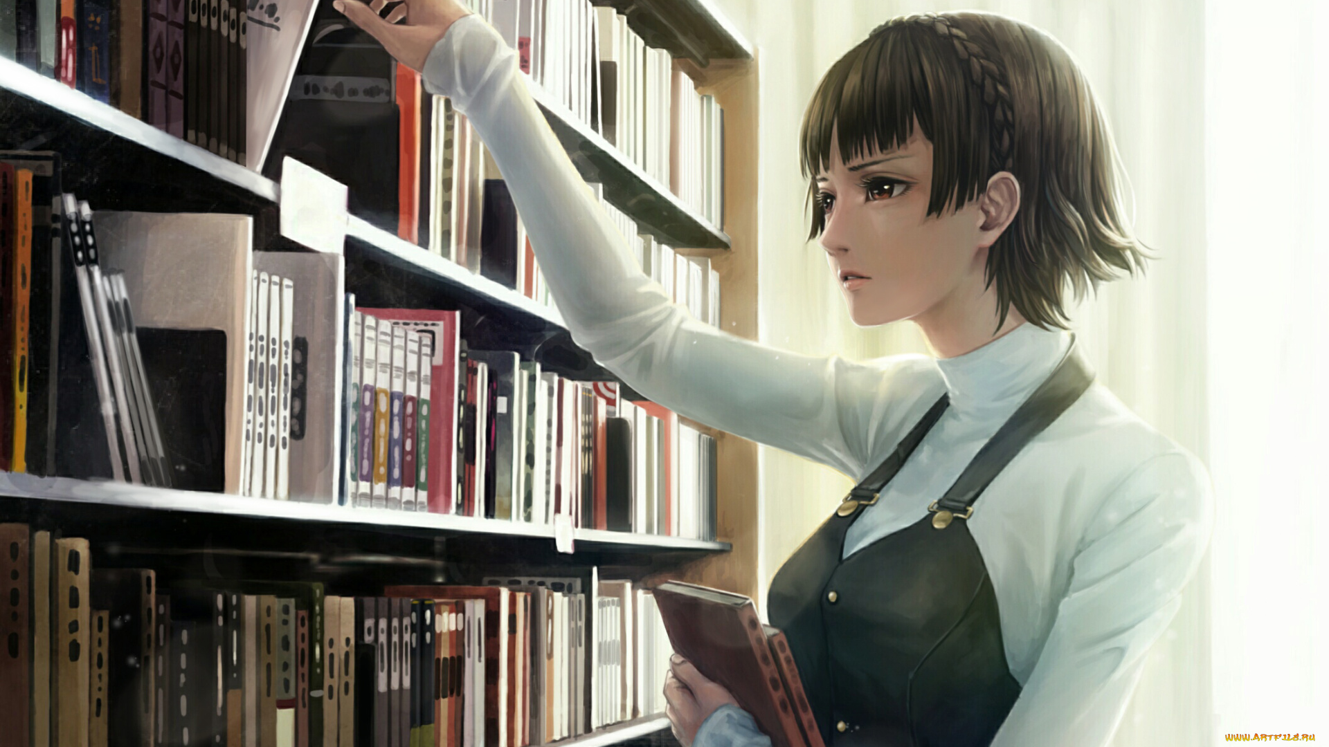 аниме, persona, девушка, книги, namako, mikan, niishima, makoto, art, anime
