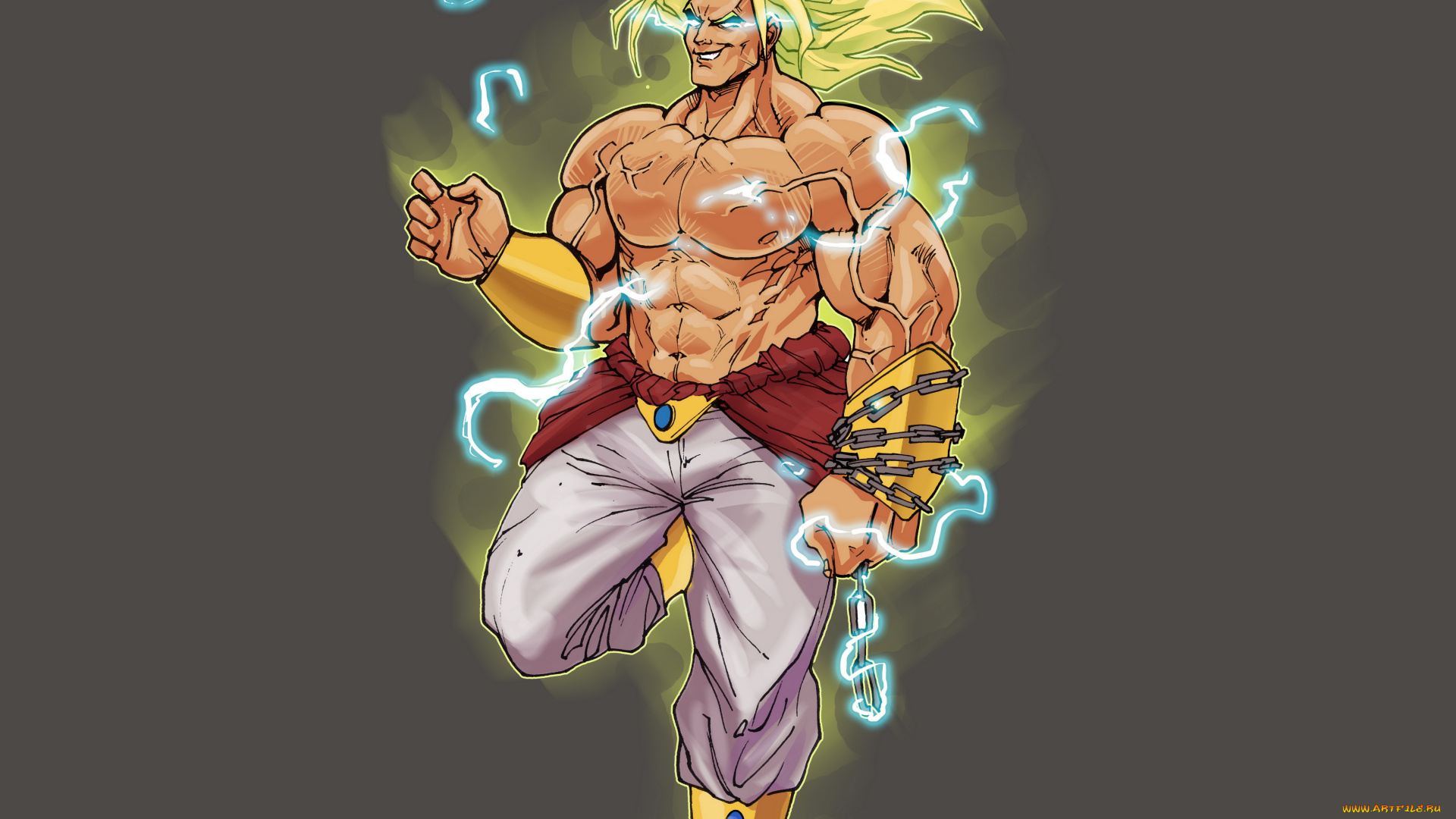 dragon, ball, аниме, наручи, цепь, мужчина, взгляд, фон