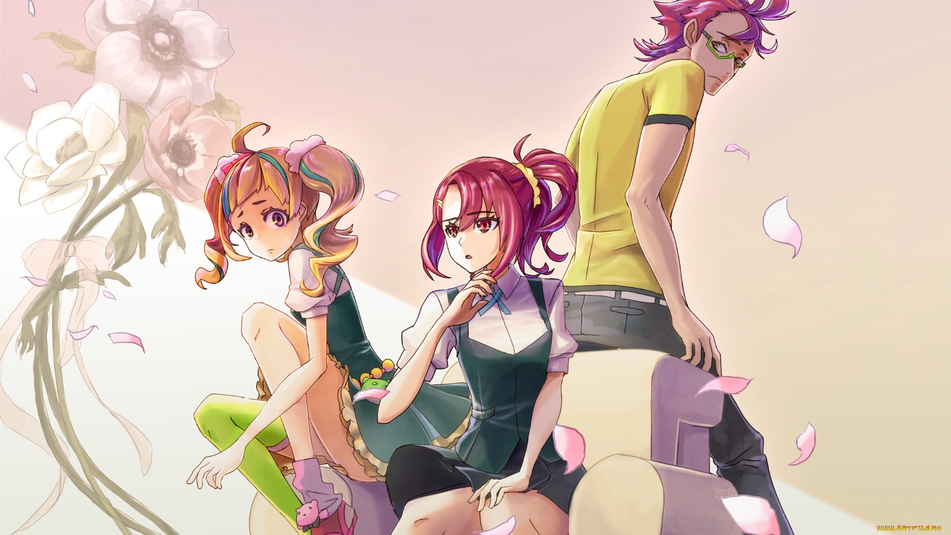 kiznaiver, аниме, фон, взгляд, девушки