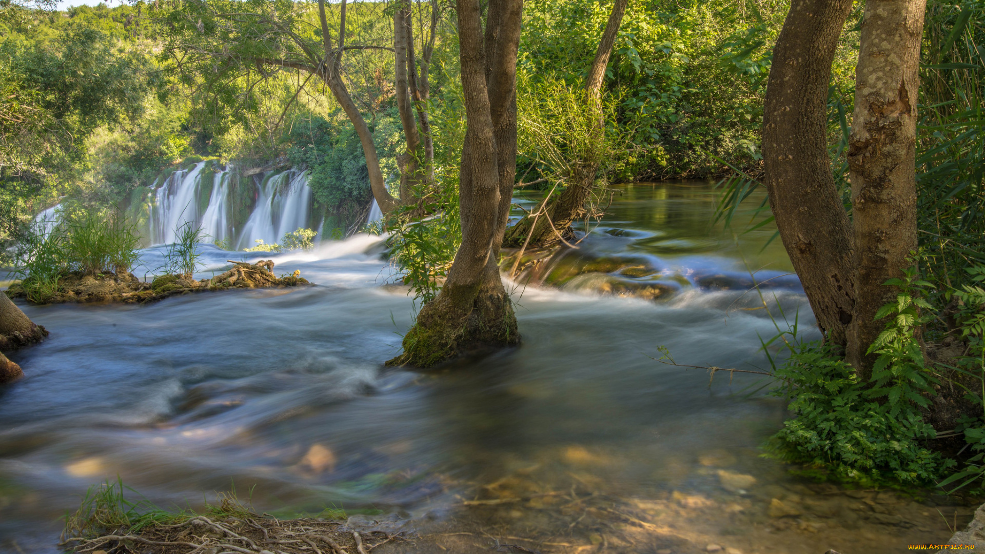 природа, реки, озера, босния, и, герцеговина, водопад, кравице, bosnia, and, herzegovina, деревья, река, trebizat, river, kravice, falls