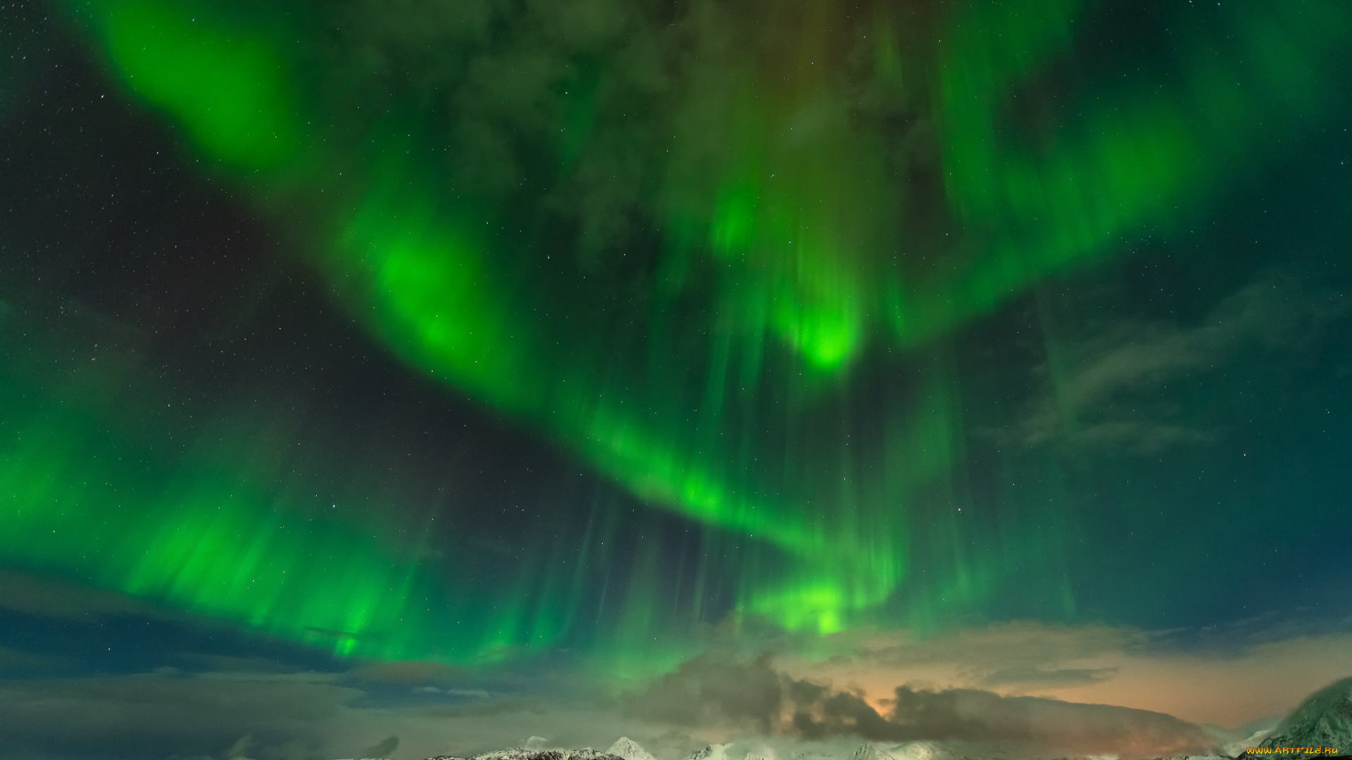 природа, северное, сияние, ночь, сполохи