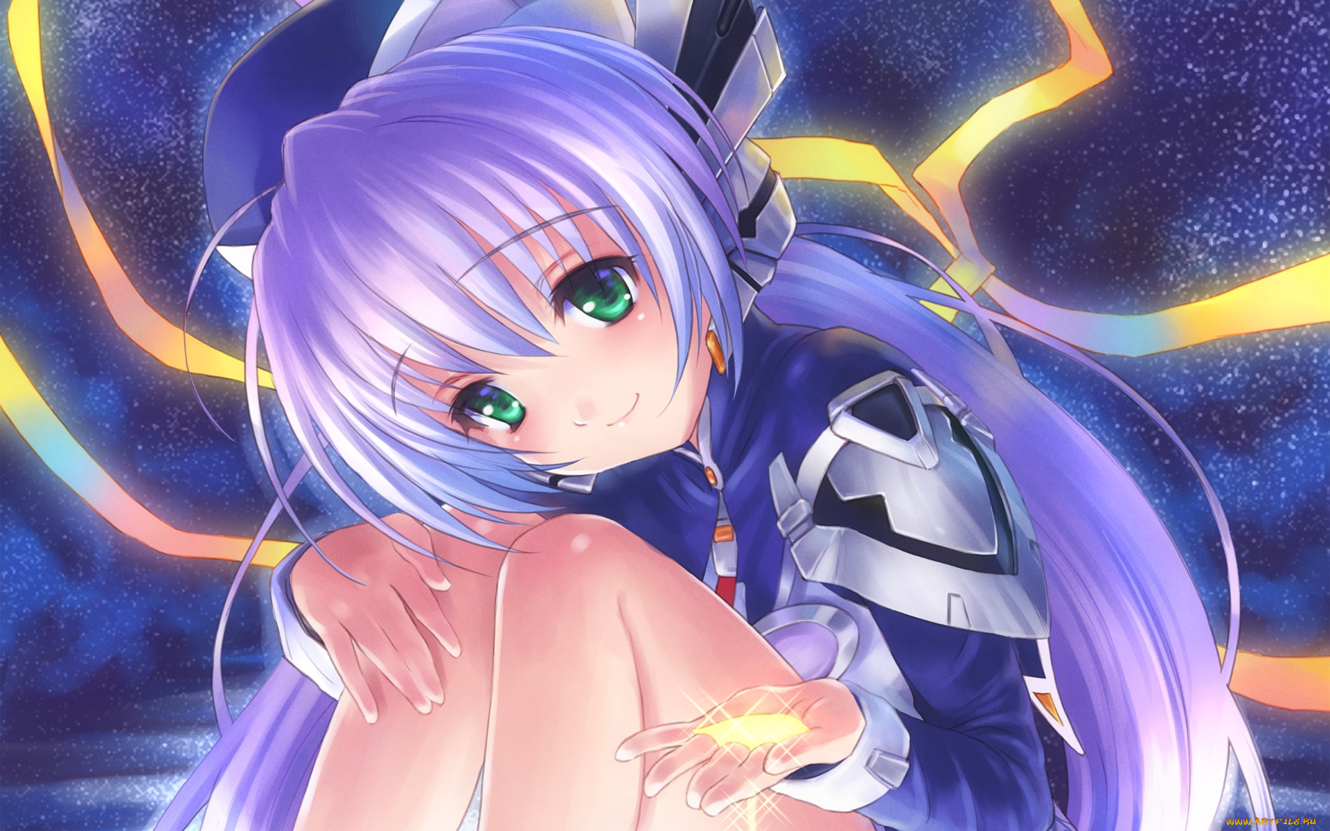 аниме, planetarian, девушка, взгляд, фон