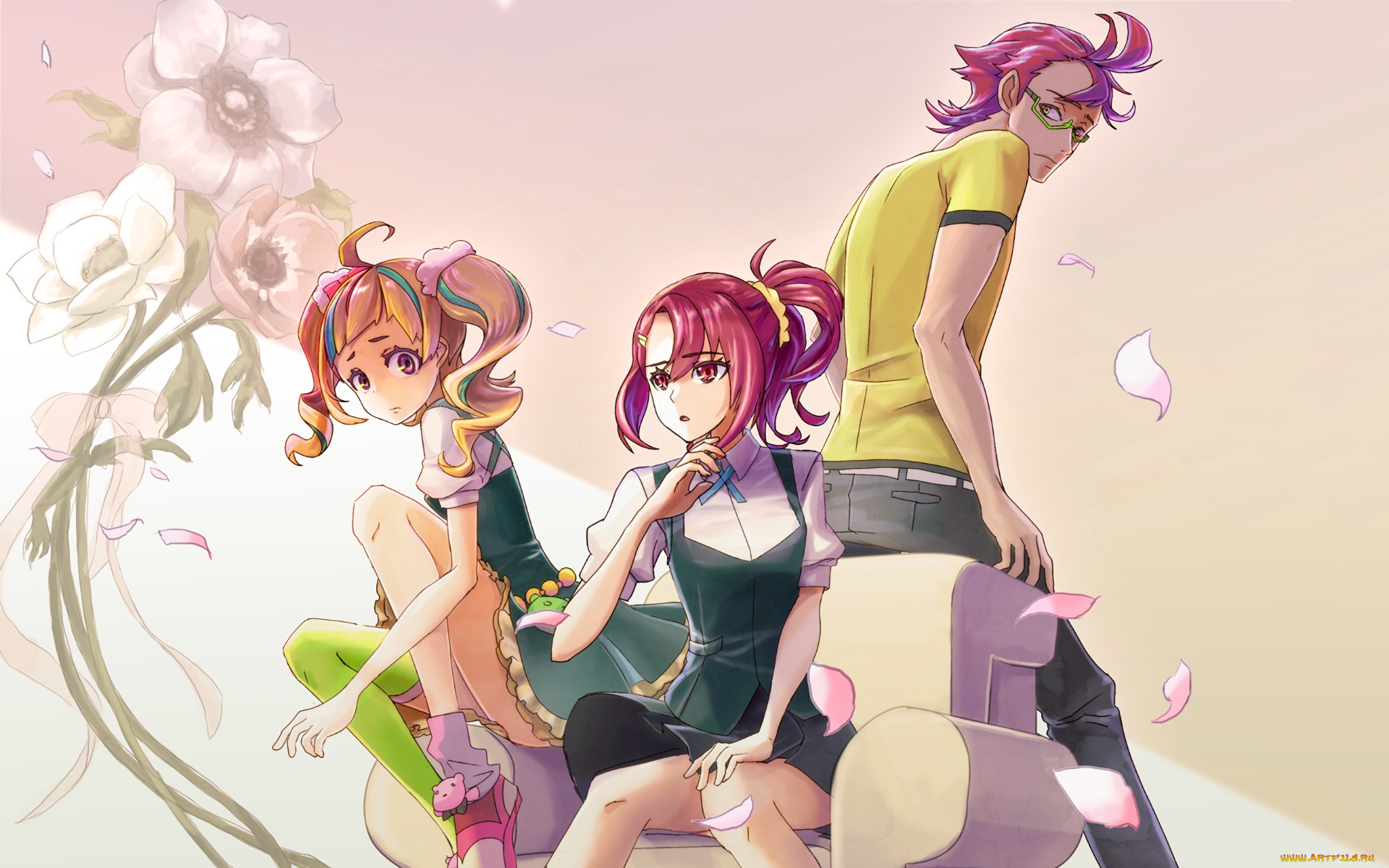 kiznaiver, аниме, фон, взгляд, девушки