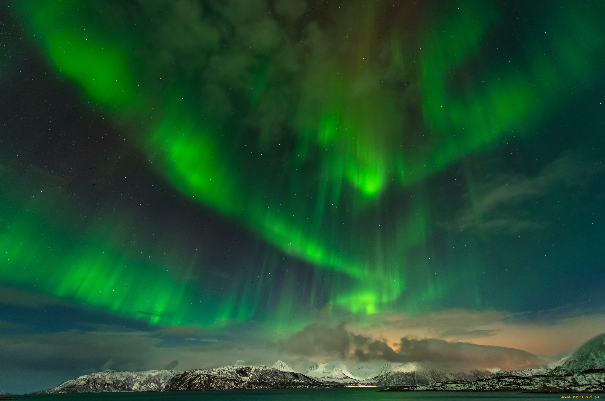 природа, северное, сияние, ночь, сполохи