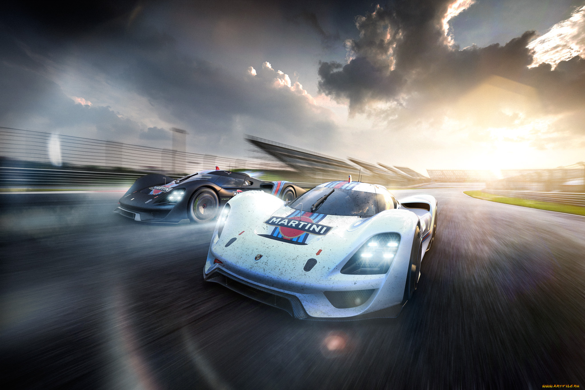 автомобили, 3д, martini, porsche, car, racing, gt, vision, front