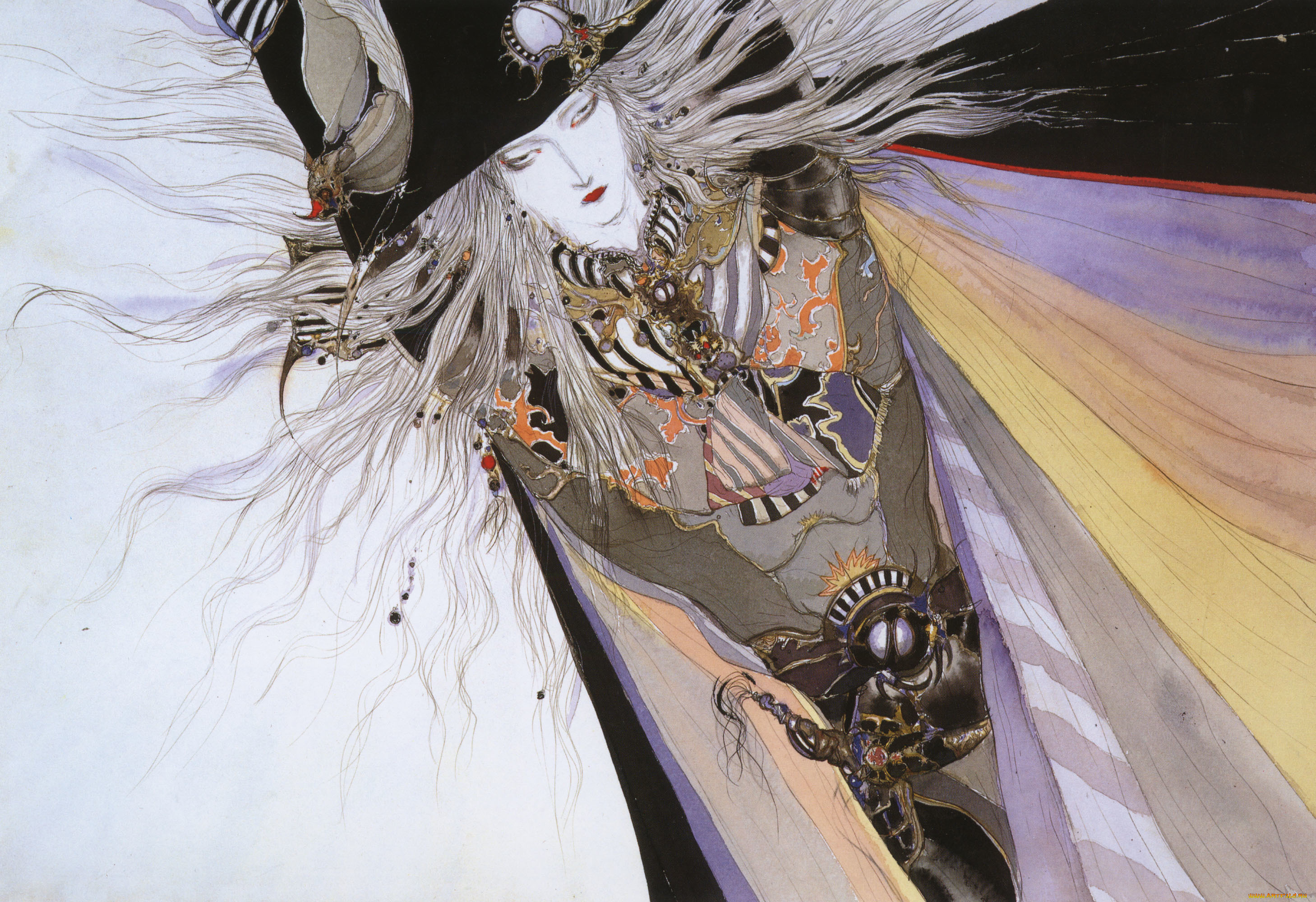 аниме, di, amano, yoshitaka, пояс, ди, охотник, на, вампиров, vampire, hunter, d, рисунок, шляпа, art, плащ, волосы