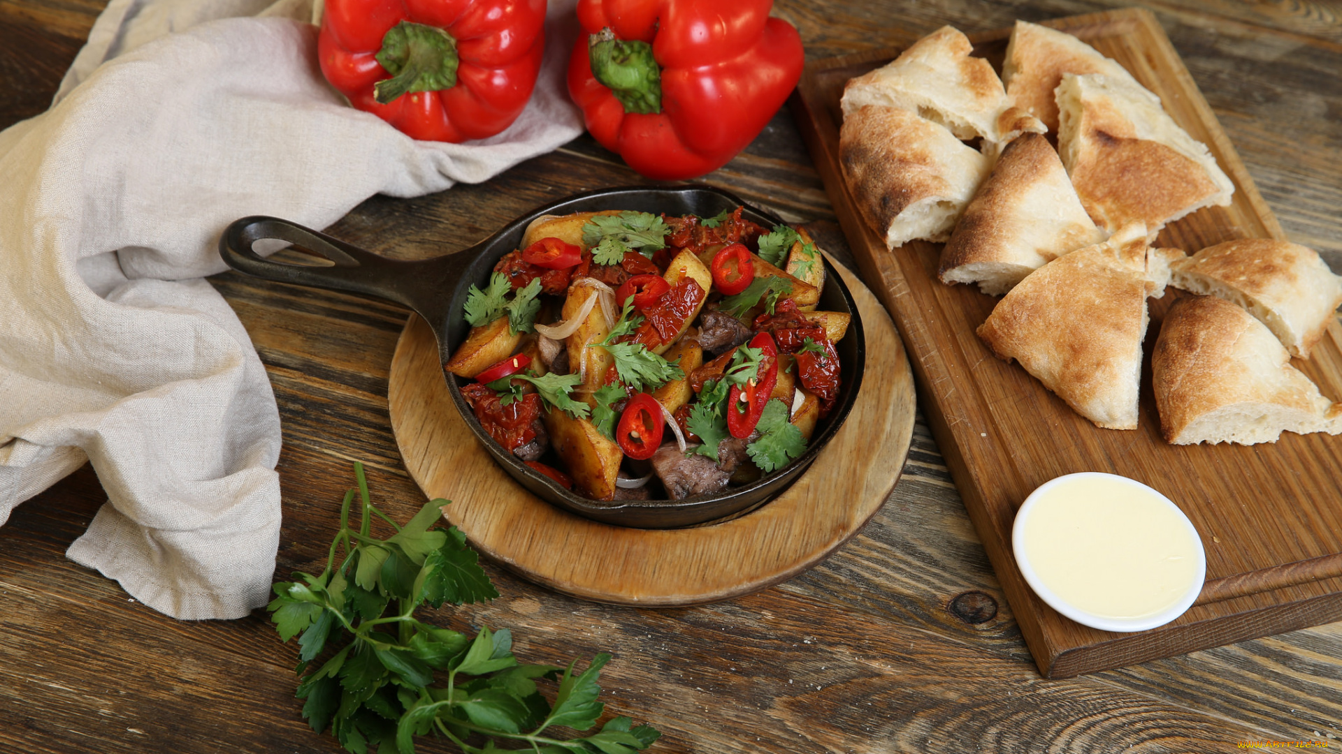 еда, мясные, блюда, кусочки, мясо, зелень, жареное