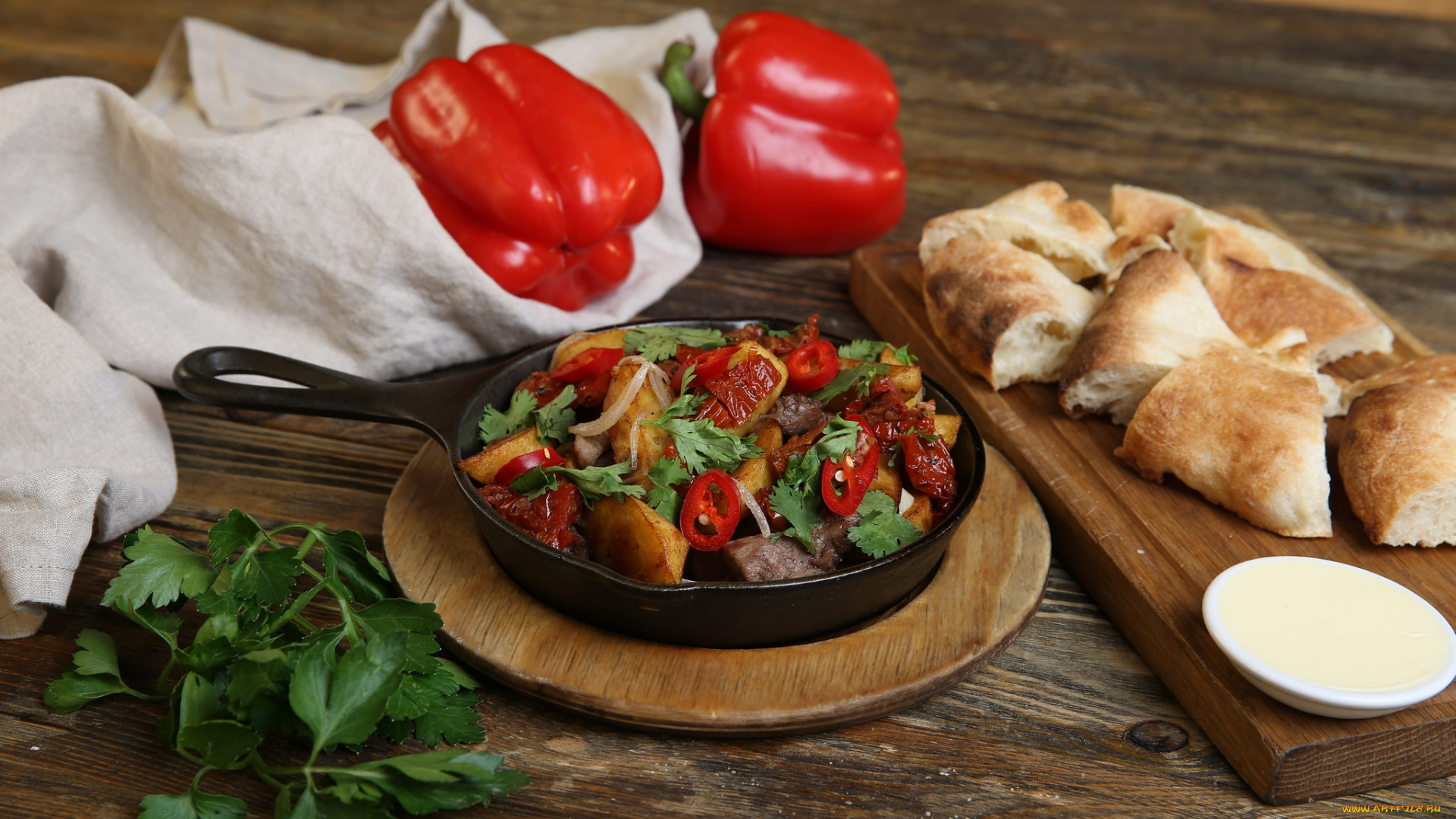 еда, мясные, блюда, кусочки, мясо, зелень, жареное