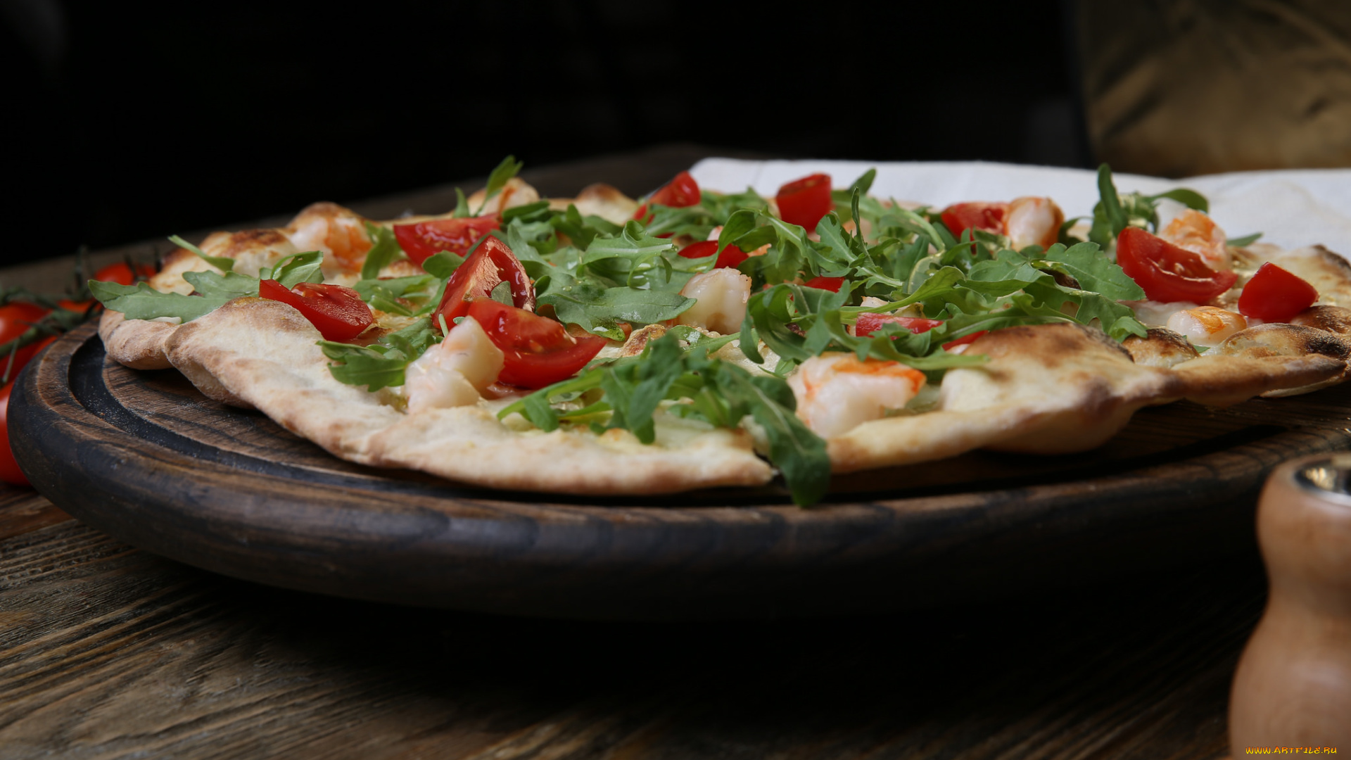 еда, пицца, приправа, помидоры, зелень