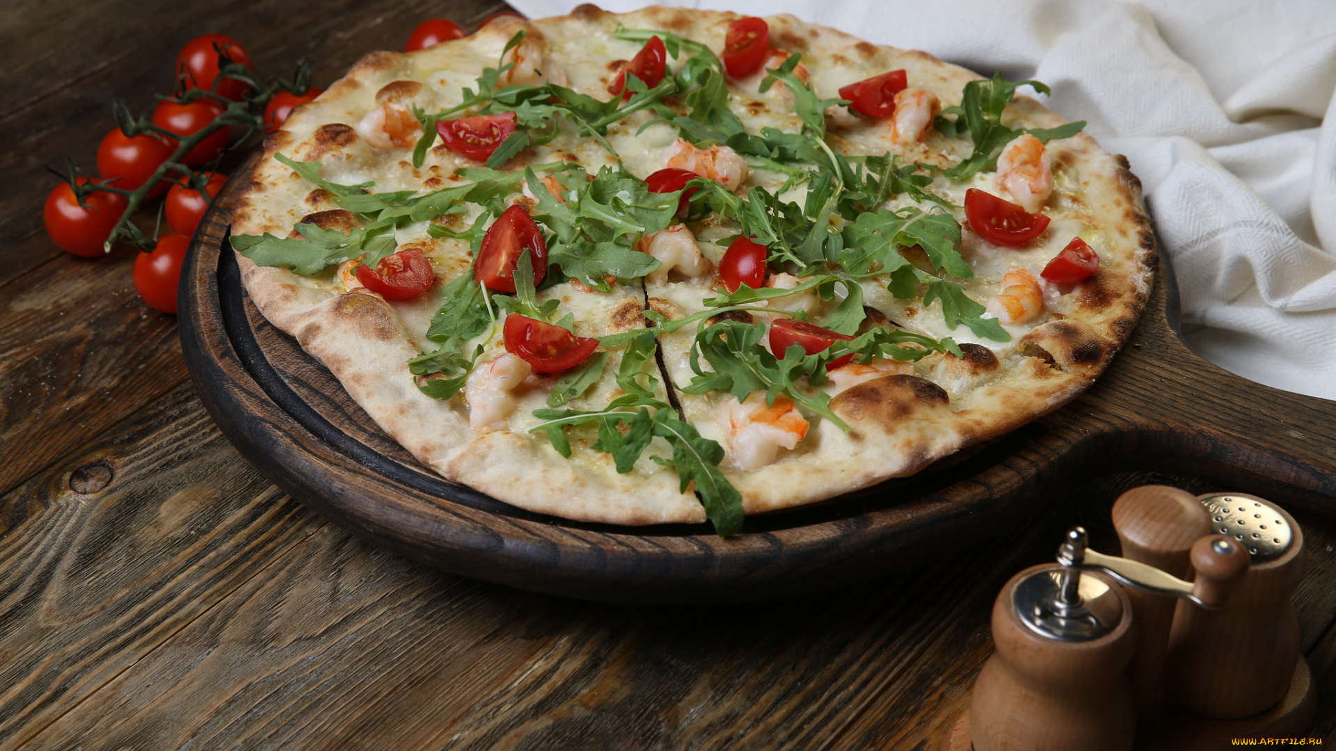 еда, пицца, зелень, приправа, помидоры, томаты