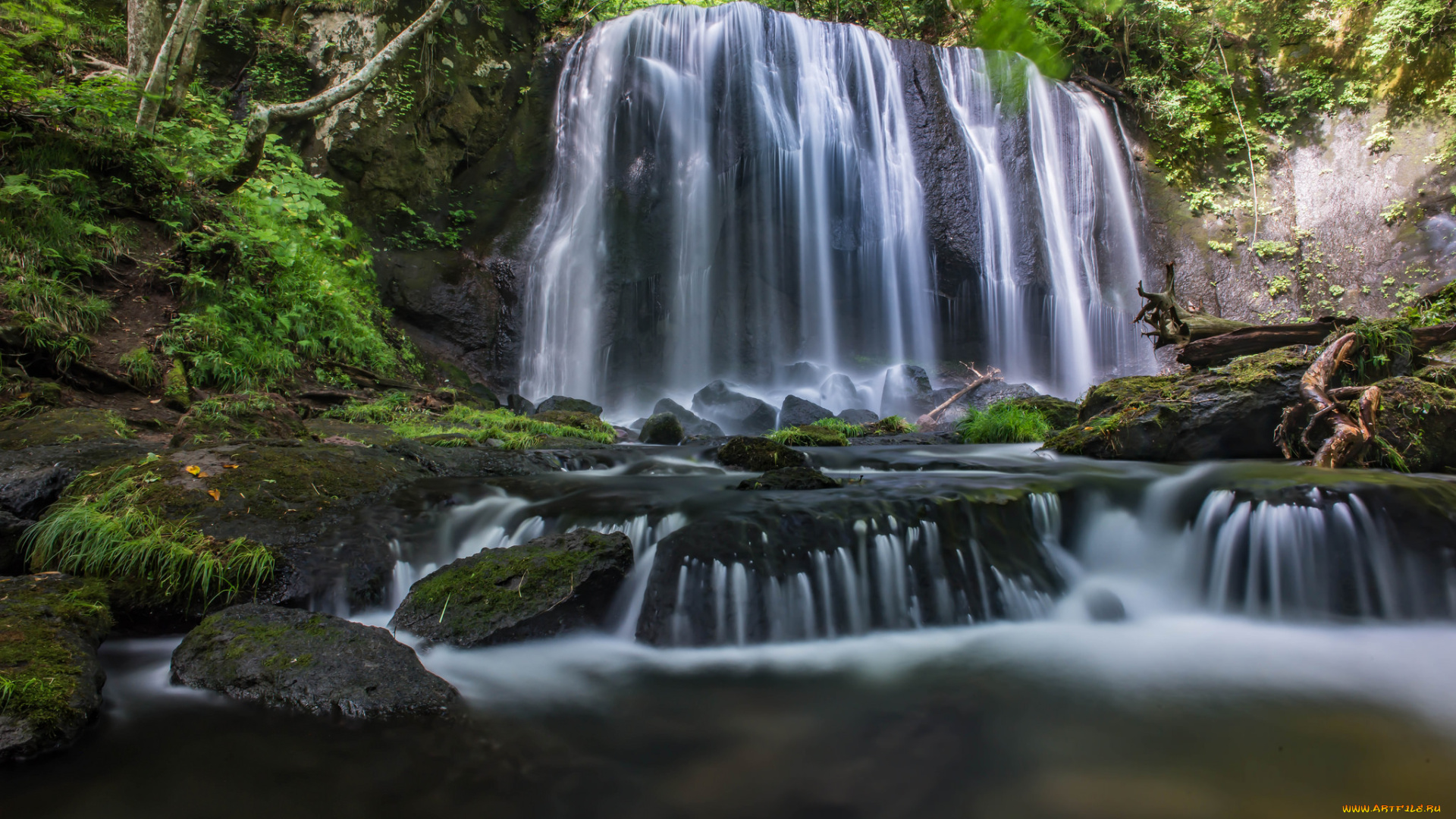 природа, водопады, water, stream, waterfall, осень, листья, водопад, l, вода, поток