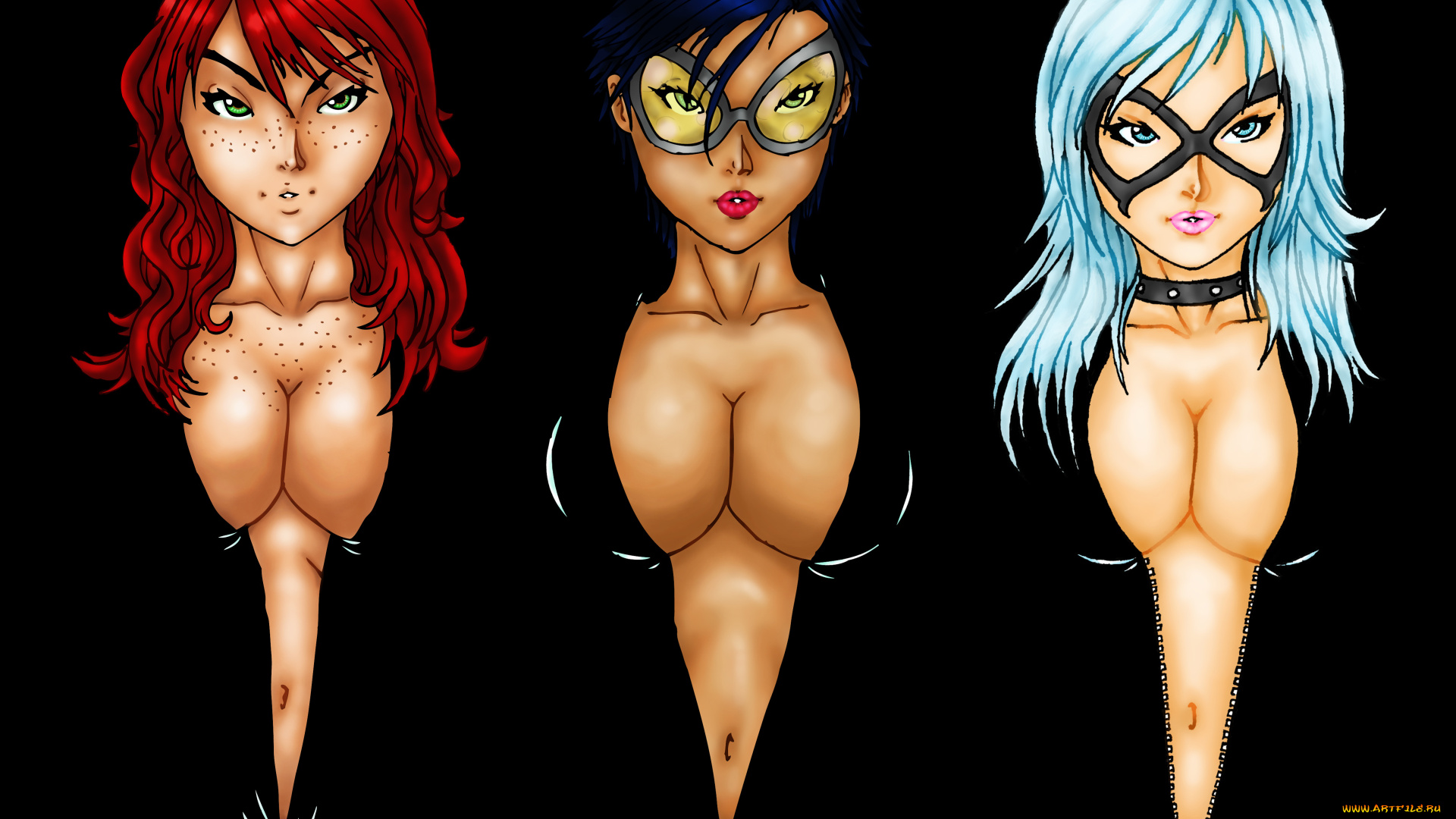 рисованное, комиксы, маска, фон, девушки, униформа, взгляд