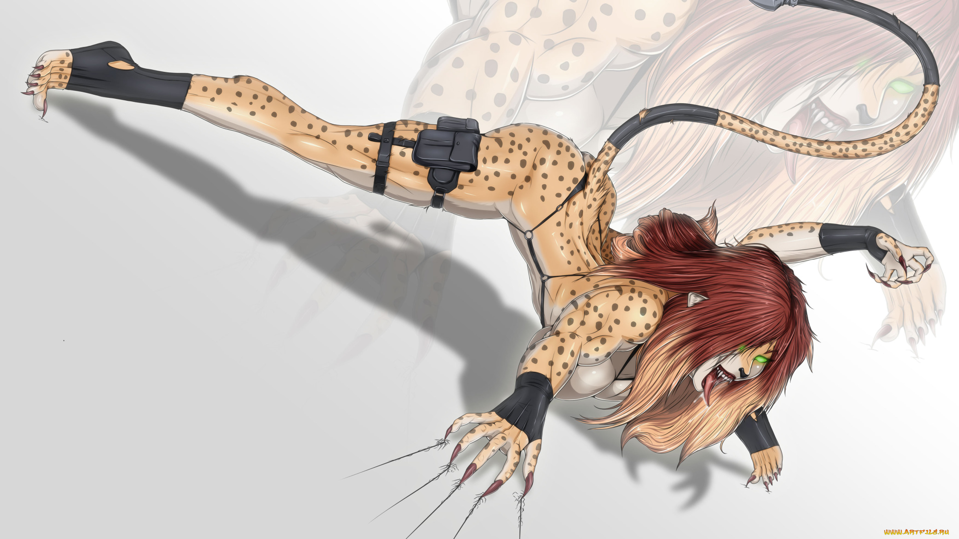 рисованное, комиксы, существо, девушка, когти, хвост, фон