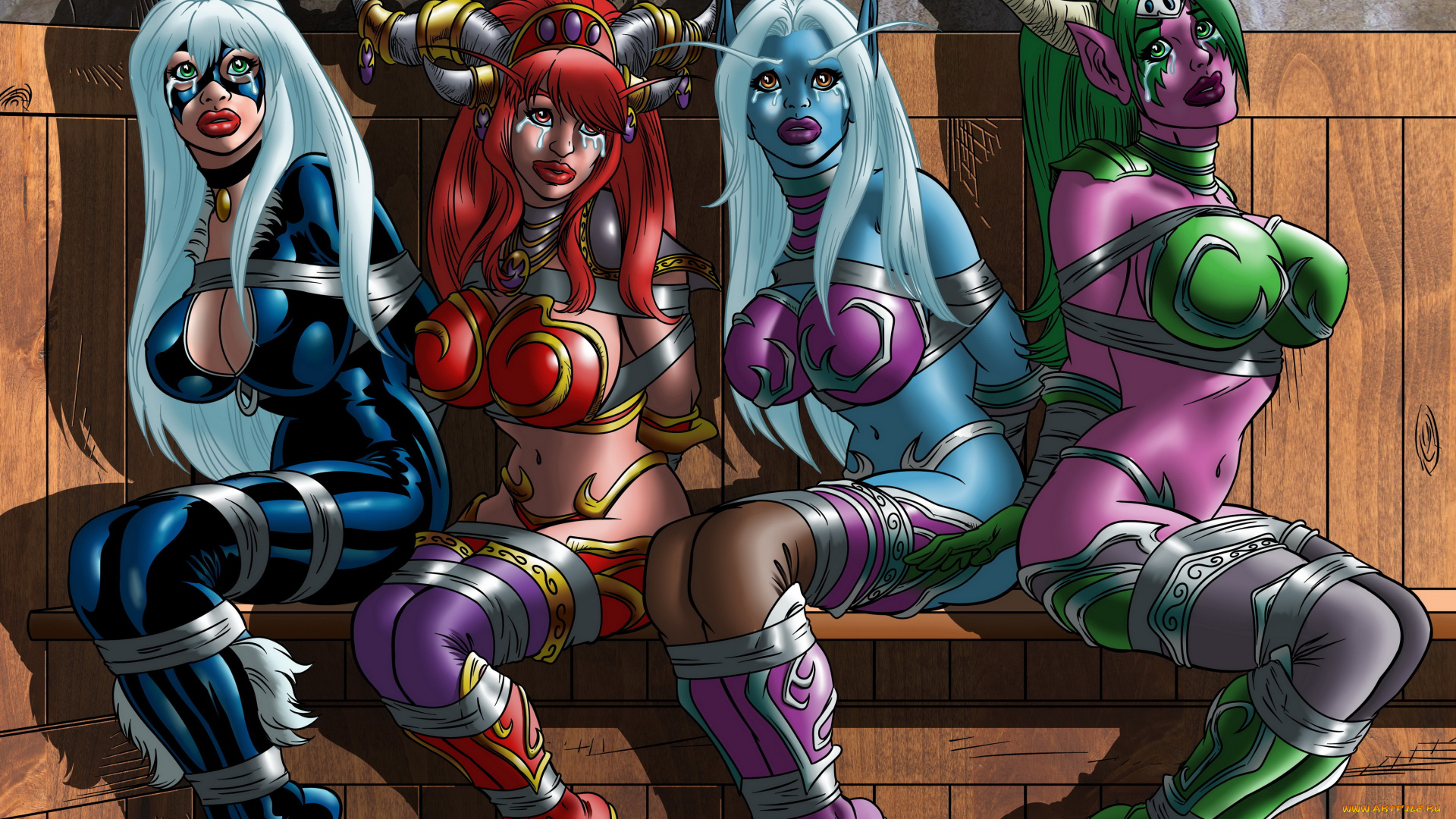 рисованное, комиксы, взгляд, униформа, фон, путы, девушки