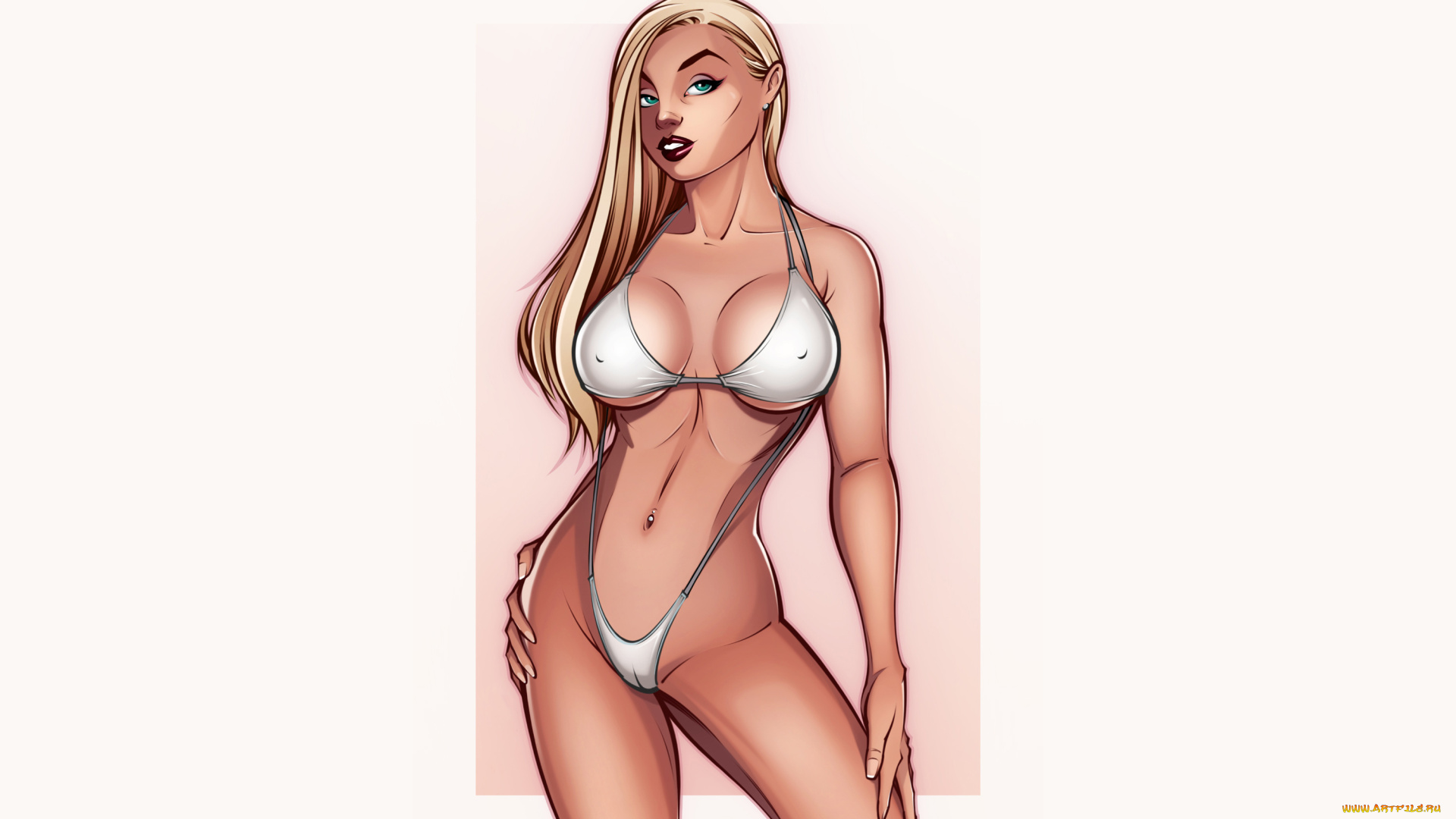 рисованное, люди, взгляд, купальник, фон, девушка