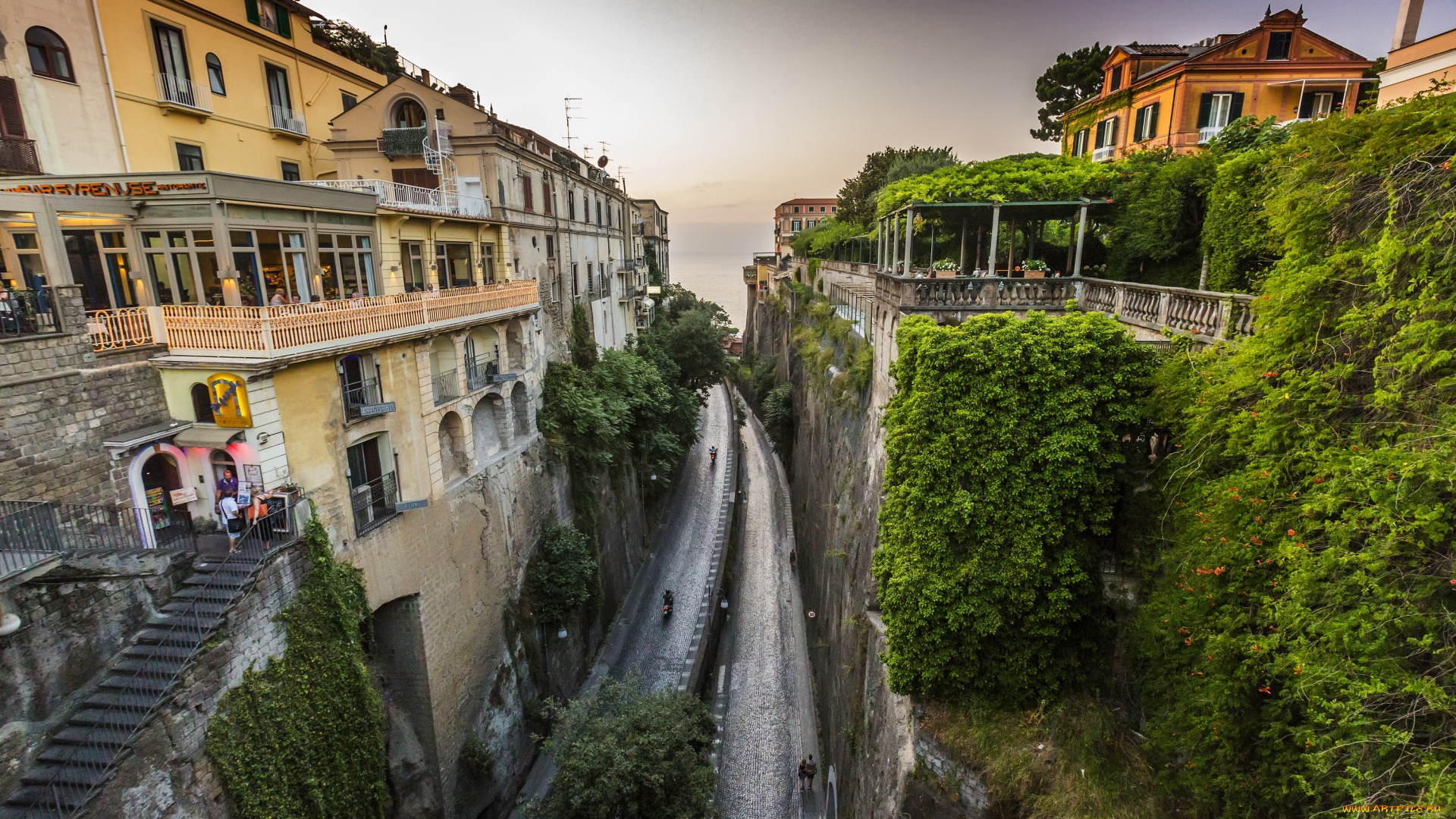 сорренто, города, -, здания, , дома, дорога, ступени, здания, деревья