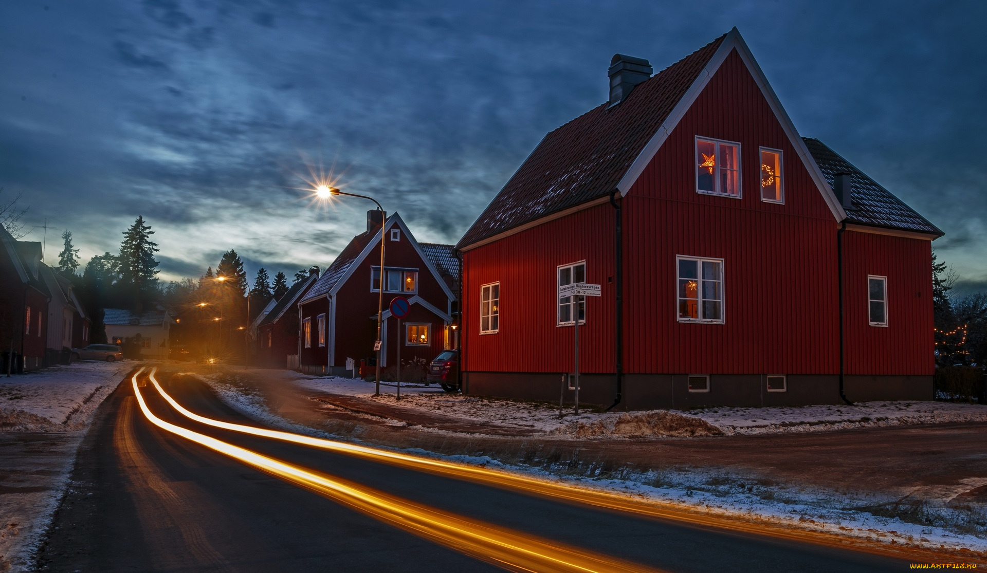 стокгольм, города, стокгольм, , швеция, дома, фонари, деревья, снег