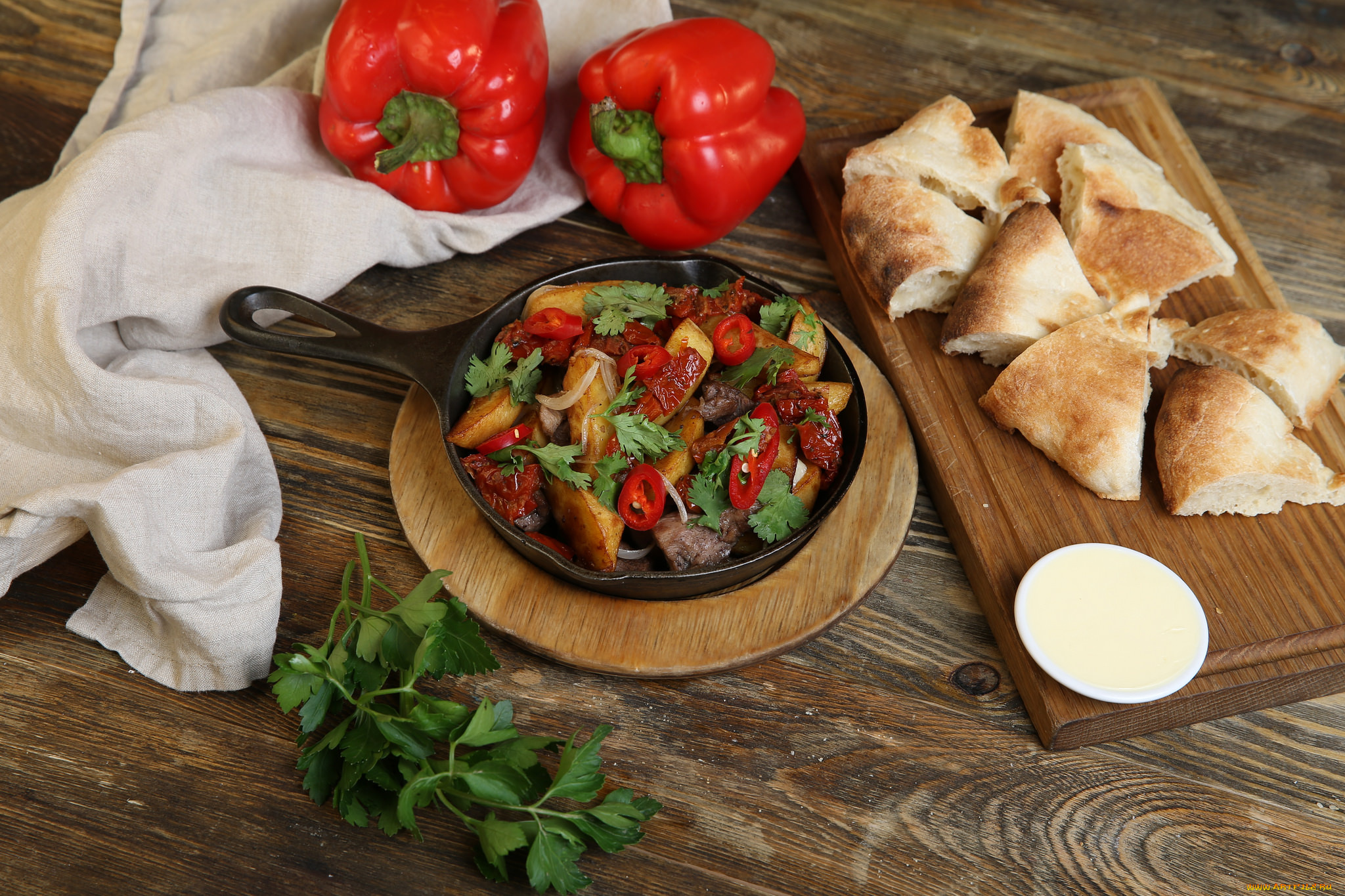 еда, мясные, блюда, кусочки, мясо, зелень, жареное