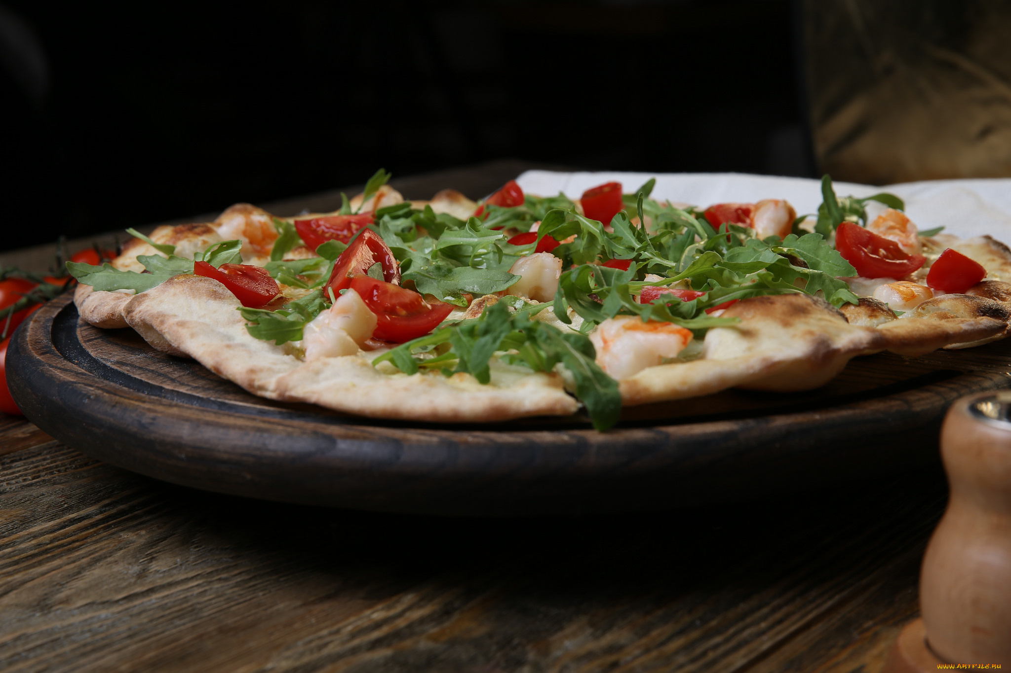 еда, пицца, приправа, помидоры, зелень