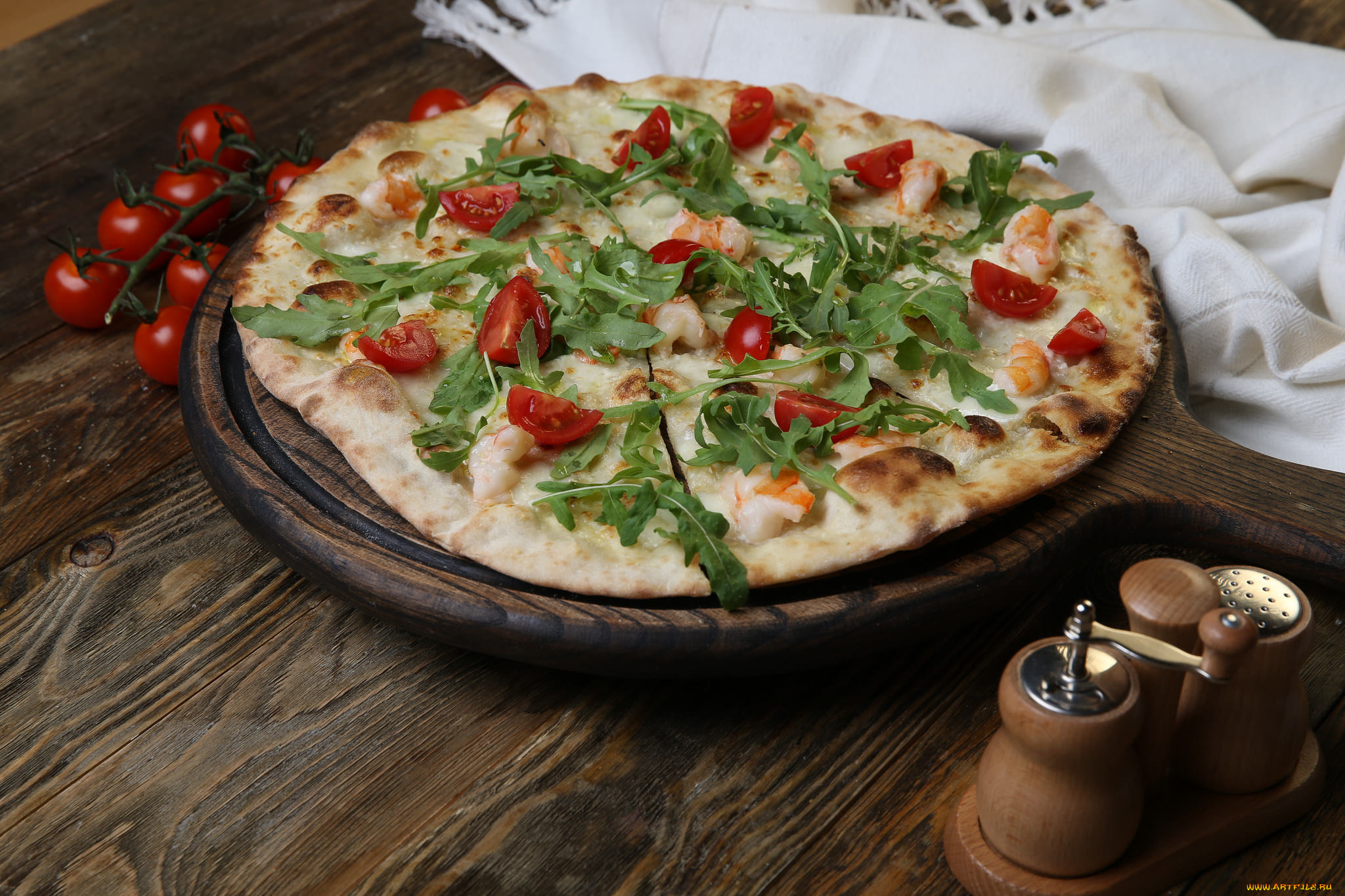 еда, пицца, зелень, приправа, помидоры, томаты