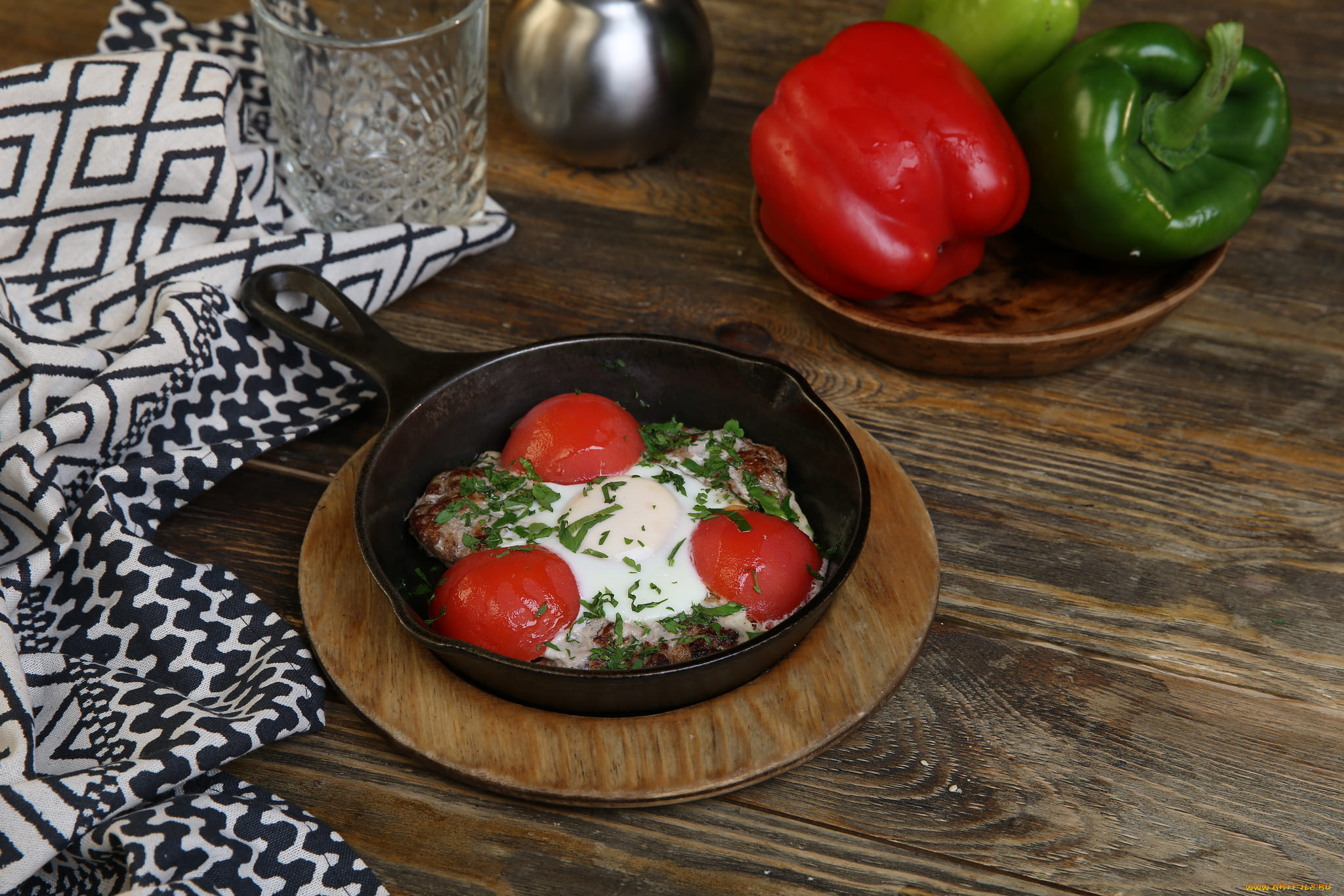 еда, Яичные, блюда, яйца, завтрак, зелень, помидор