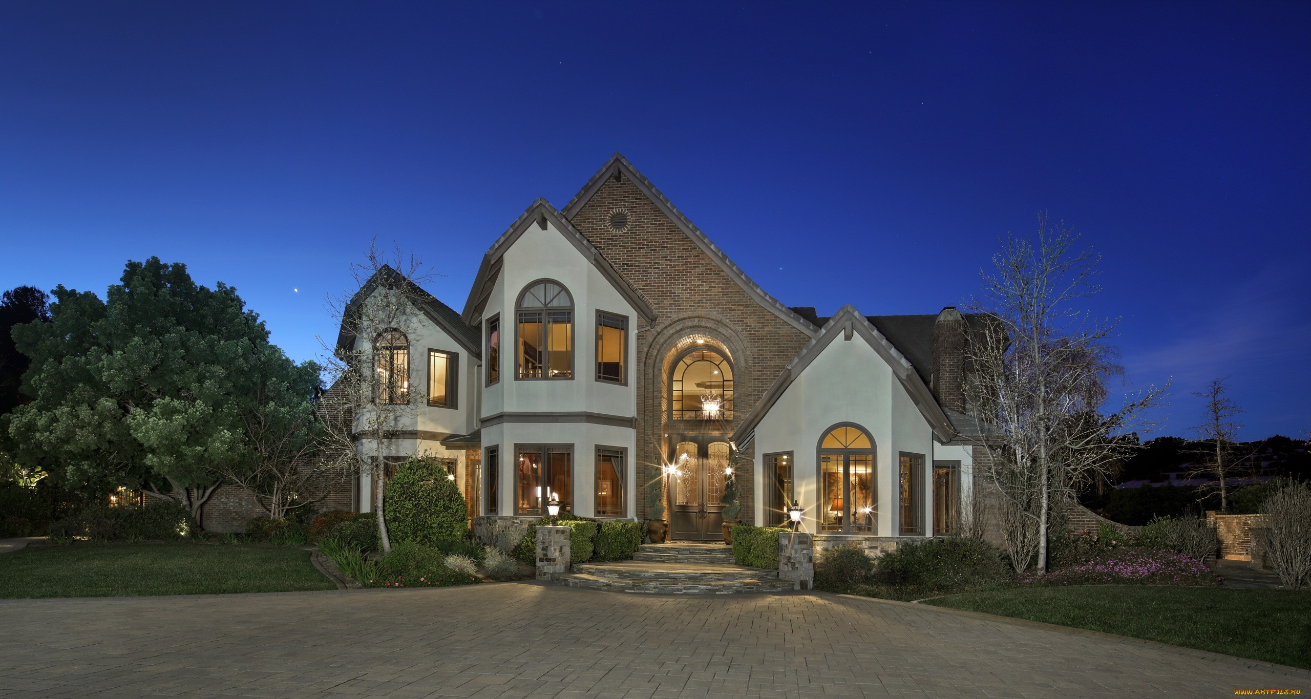 города, -, здания, , дома, фонари, деревья, ночь