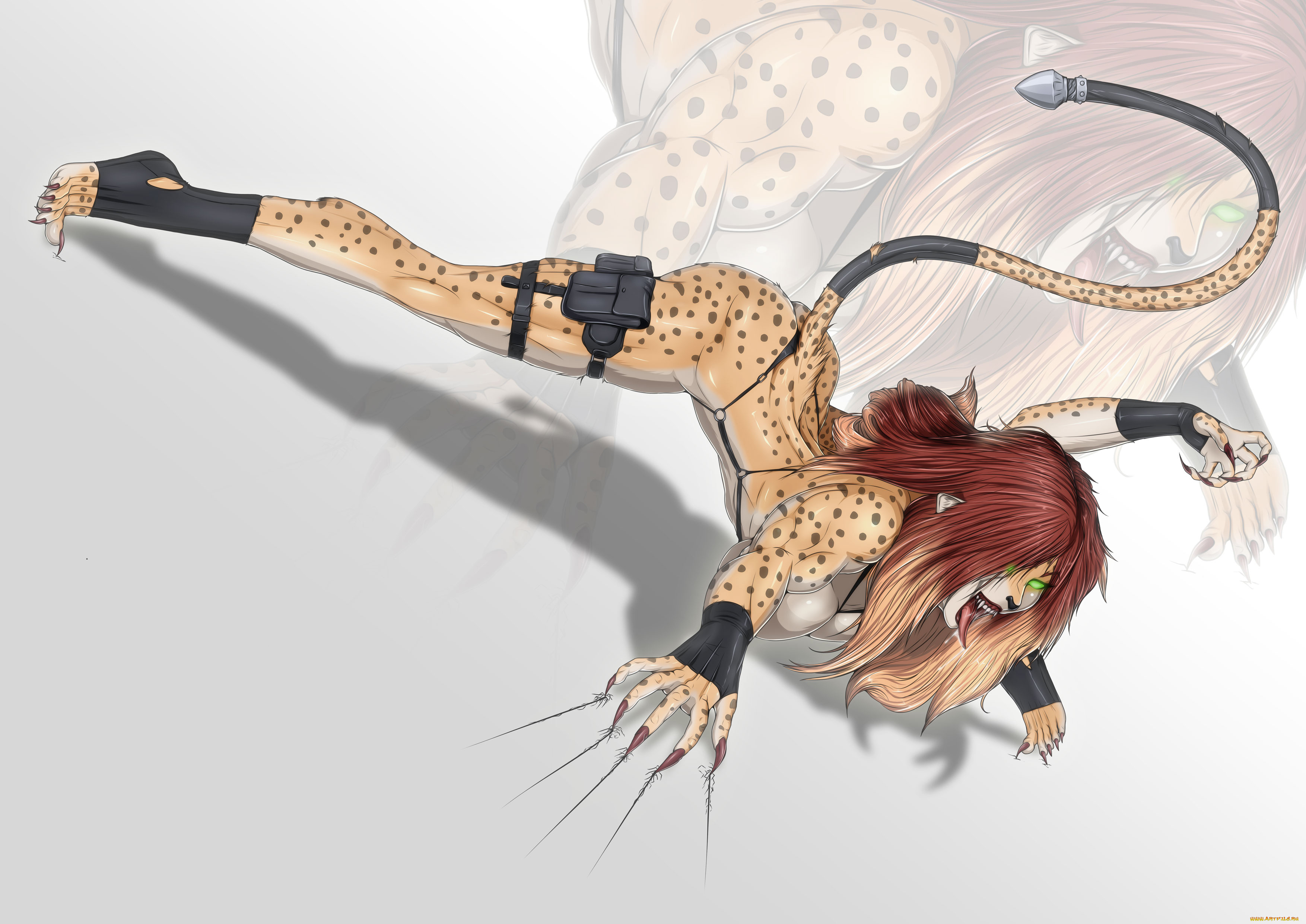 рисованное, комиксы, существо, девушка, когти, хвост, фон