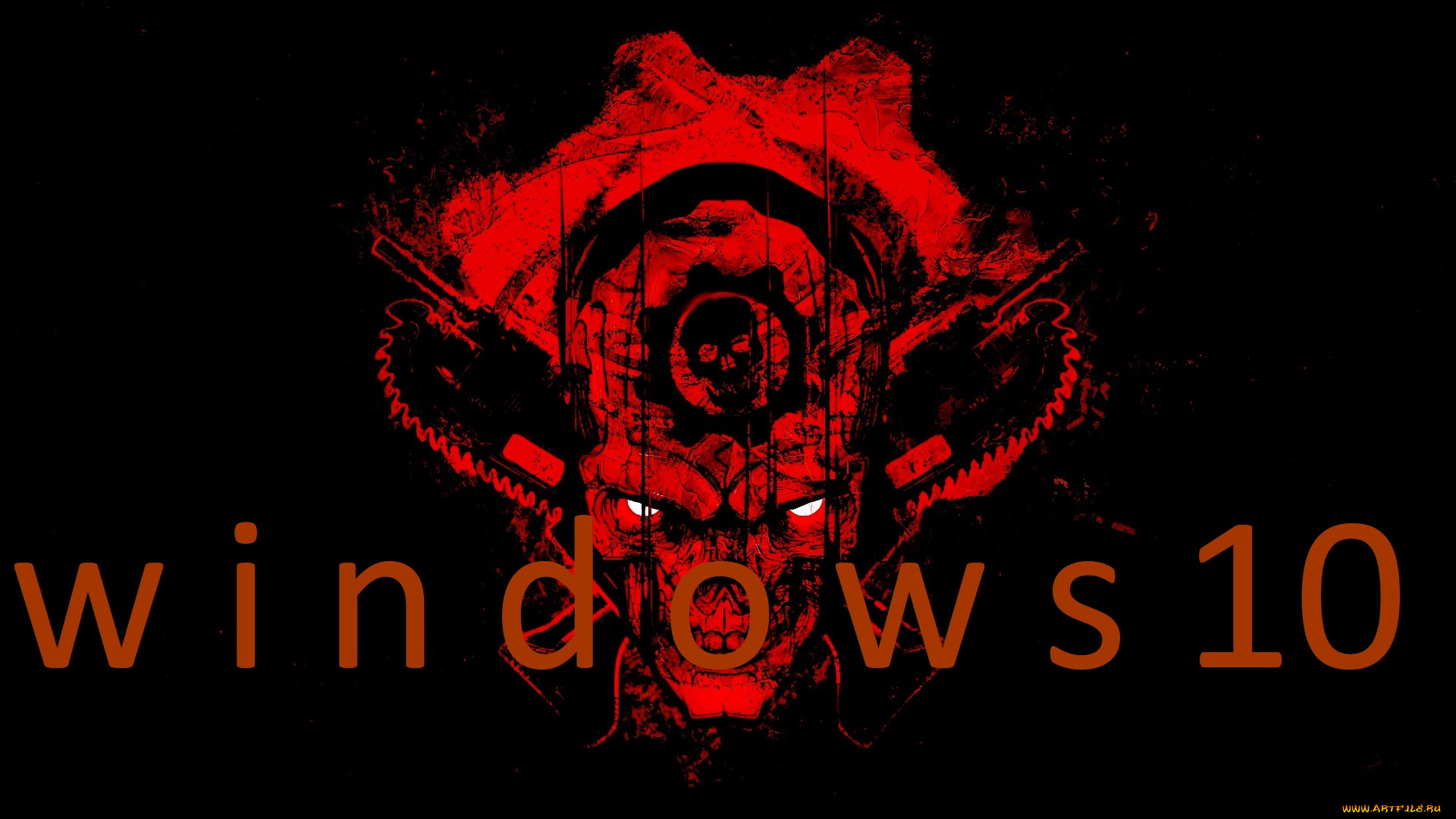 компьютеры, windows, , 10, логотип, фон, глаза, красный, страх, красное, черный, кровь, череп, красота, зубы, эмблема, red, ужас, blood, пила, black, gears, of, war, душа, and, fire