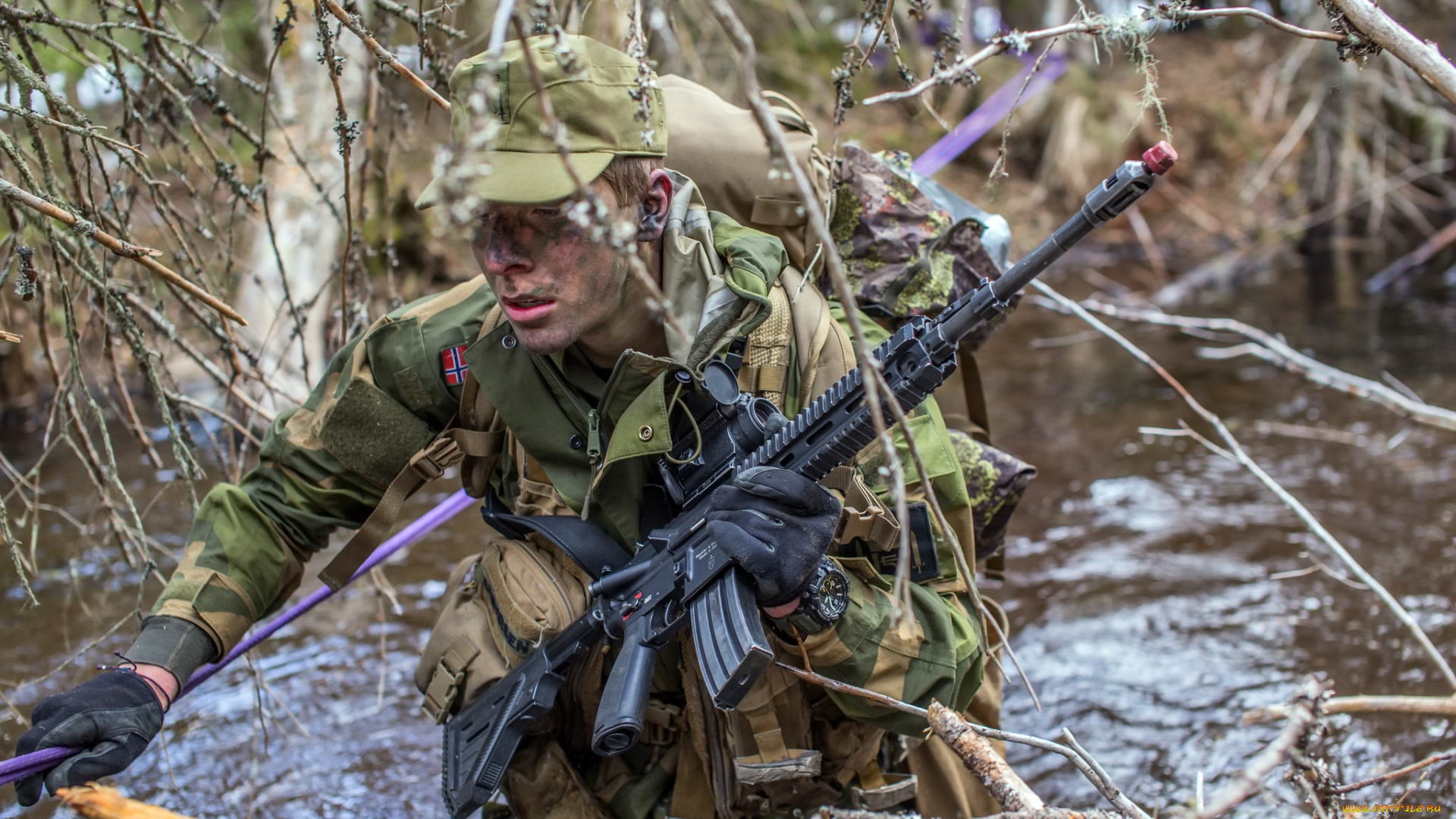 оружие, армия, спецназ, лужа, norwegian, army, солдат