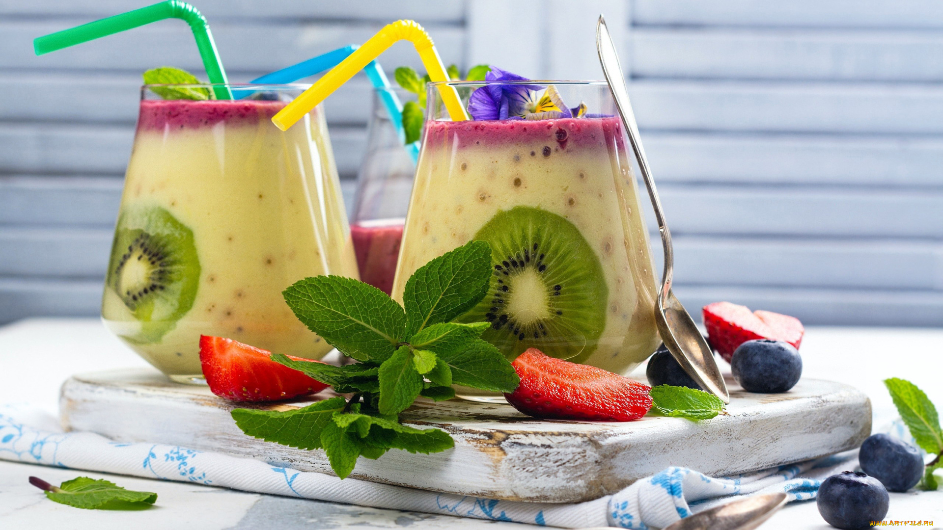 еда, напитки, мята, клубника, смузи