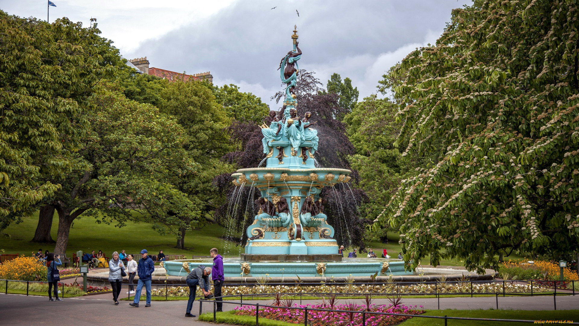 города, эдинбург, , шотландия, фонтан