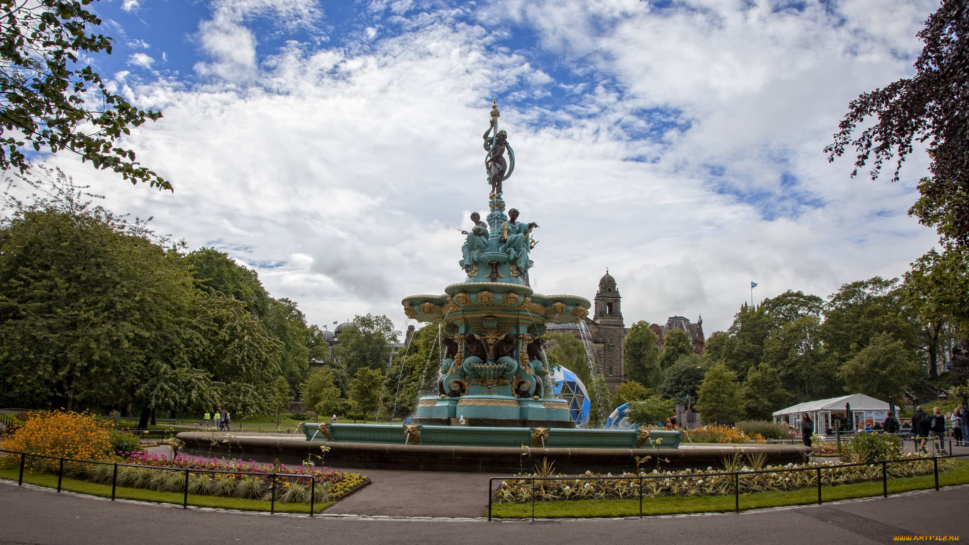 города, эдинбург, , шотландия, фонтан