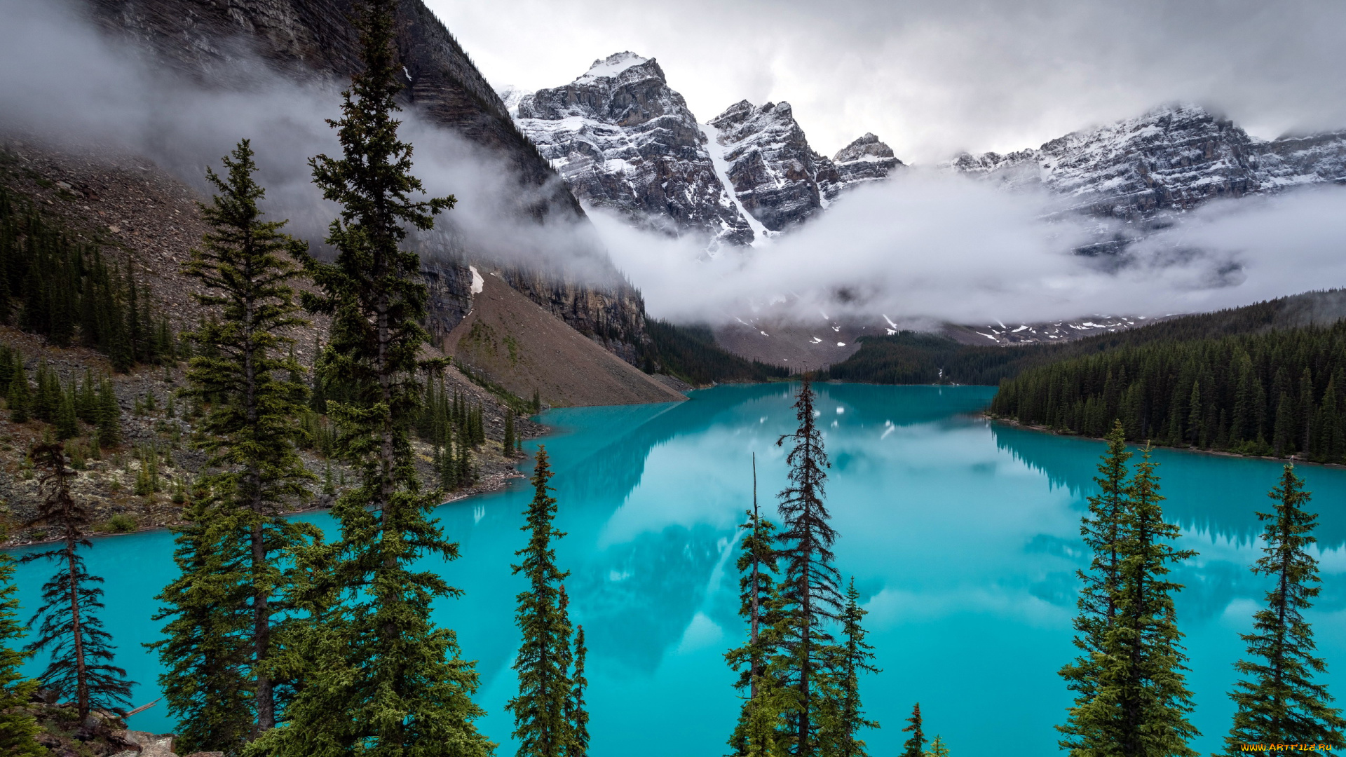 природа, реки, озера, туман, отражение, озеро, горы