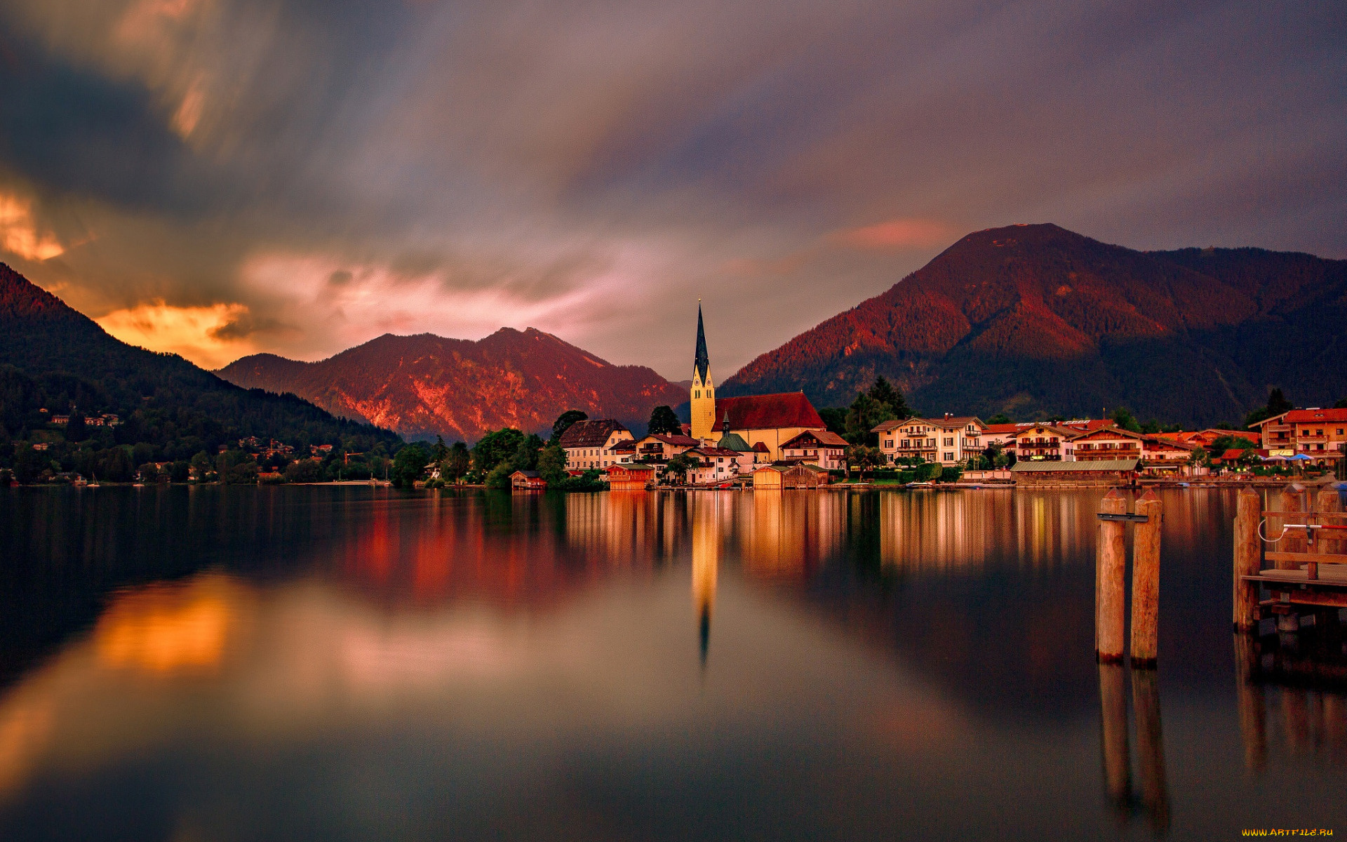 rottach-egern, germany, города, -, огни, ночного, города