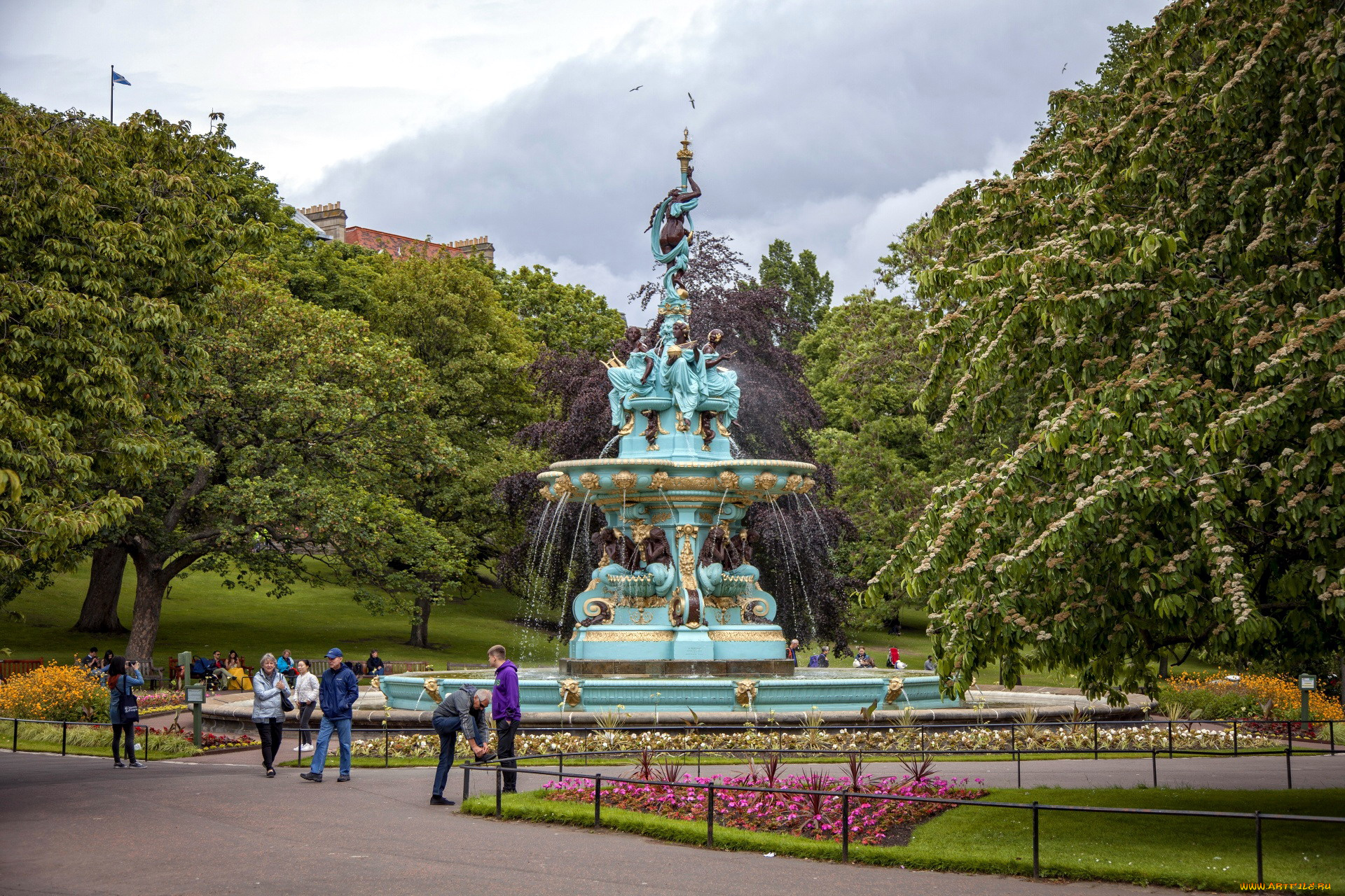 города, эдинбург, , шотландия, фонтан