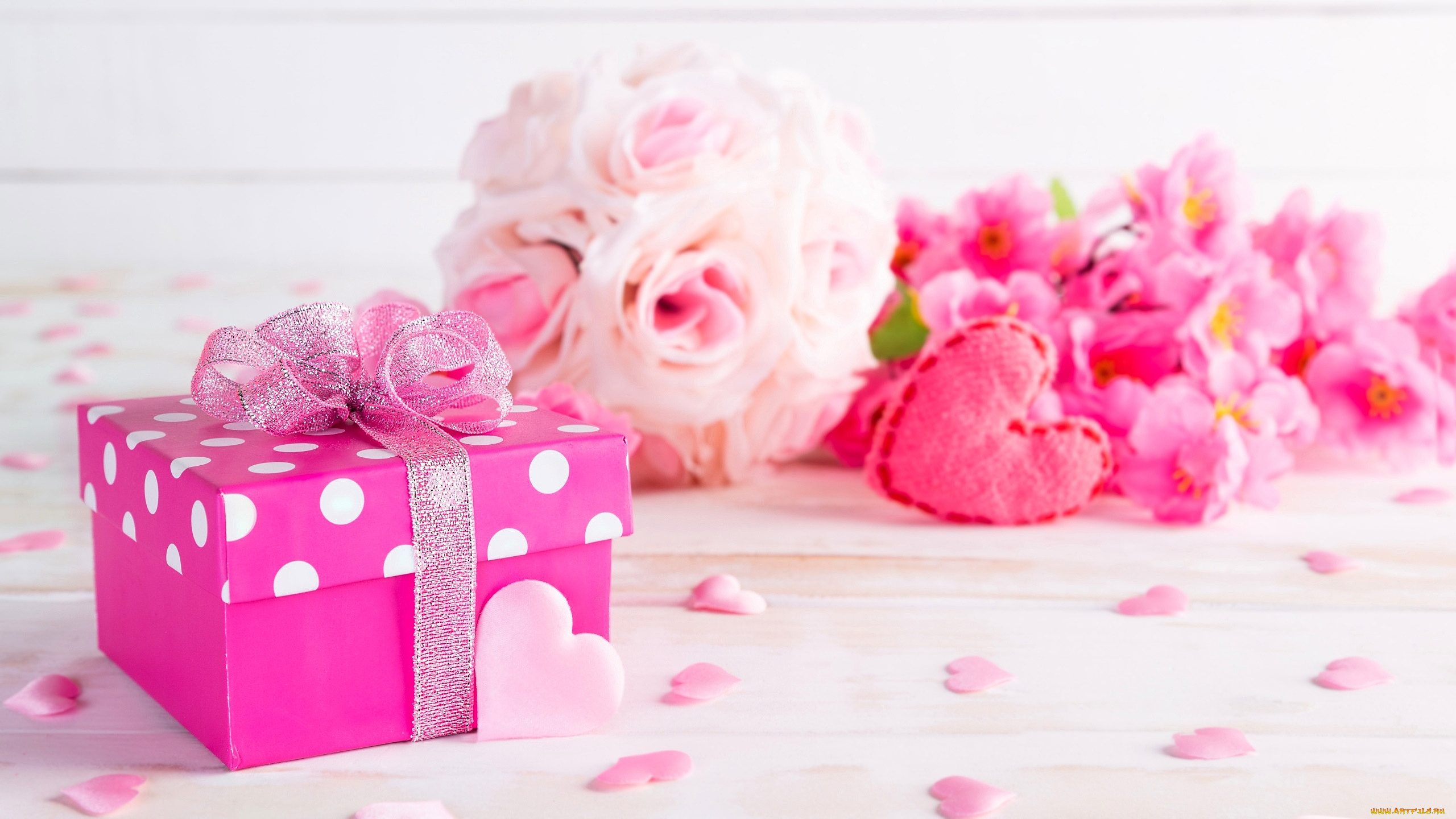 праздничные, подарки, и, коробочки, бант, подарок, сердечки