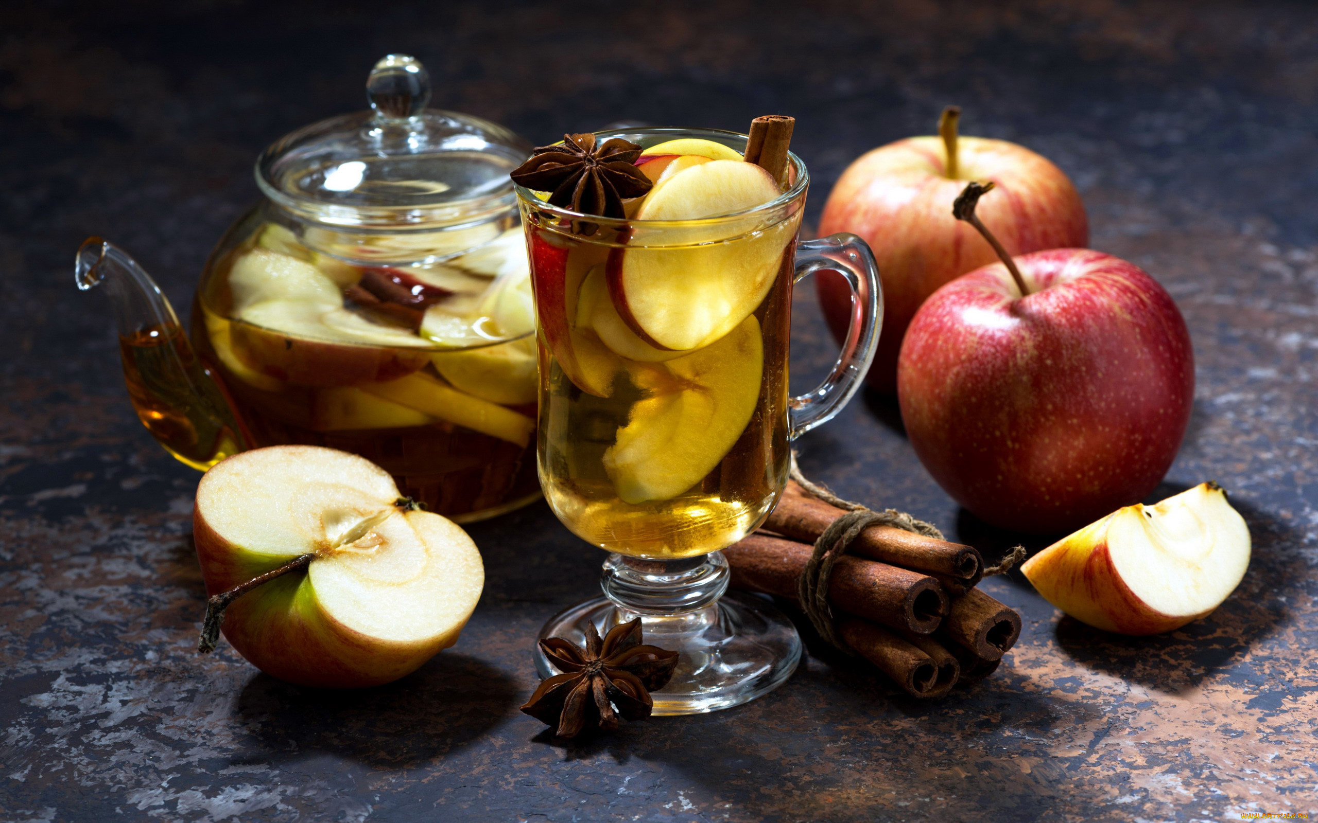 еда, яблоки, корица, напиток