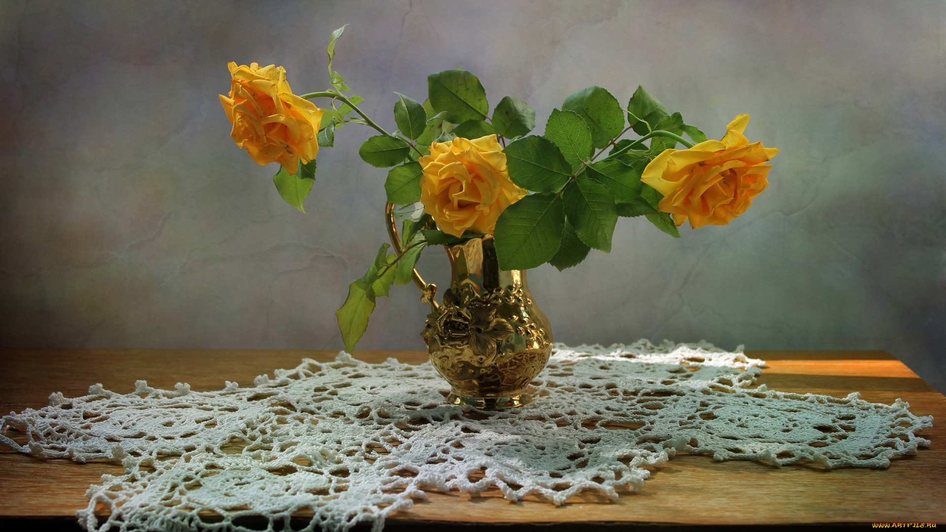 цветы, розы, кувшин, желтые, букет