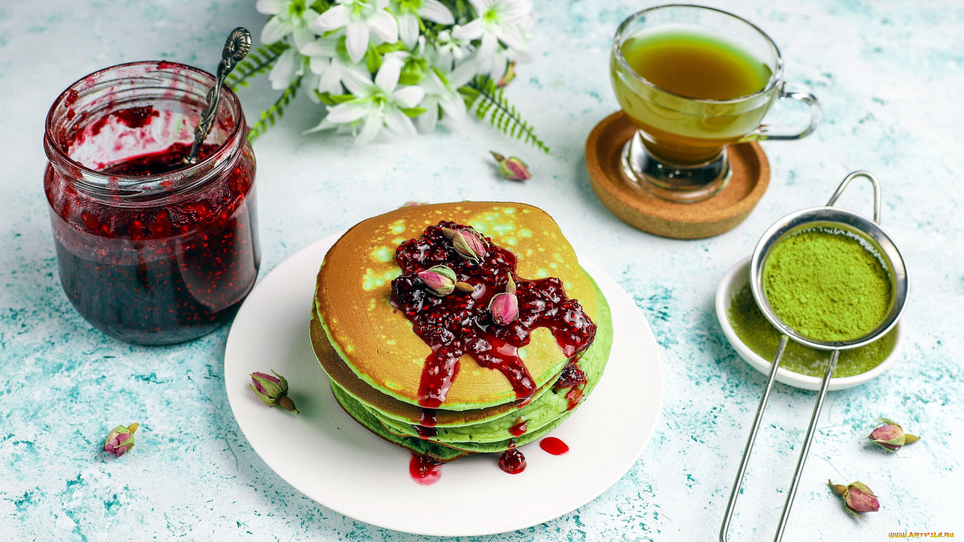 еда, блины, , оладьи, варенье, оладьи