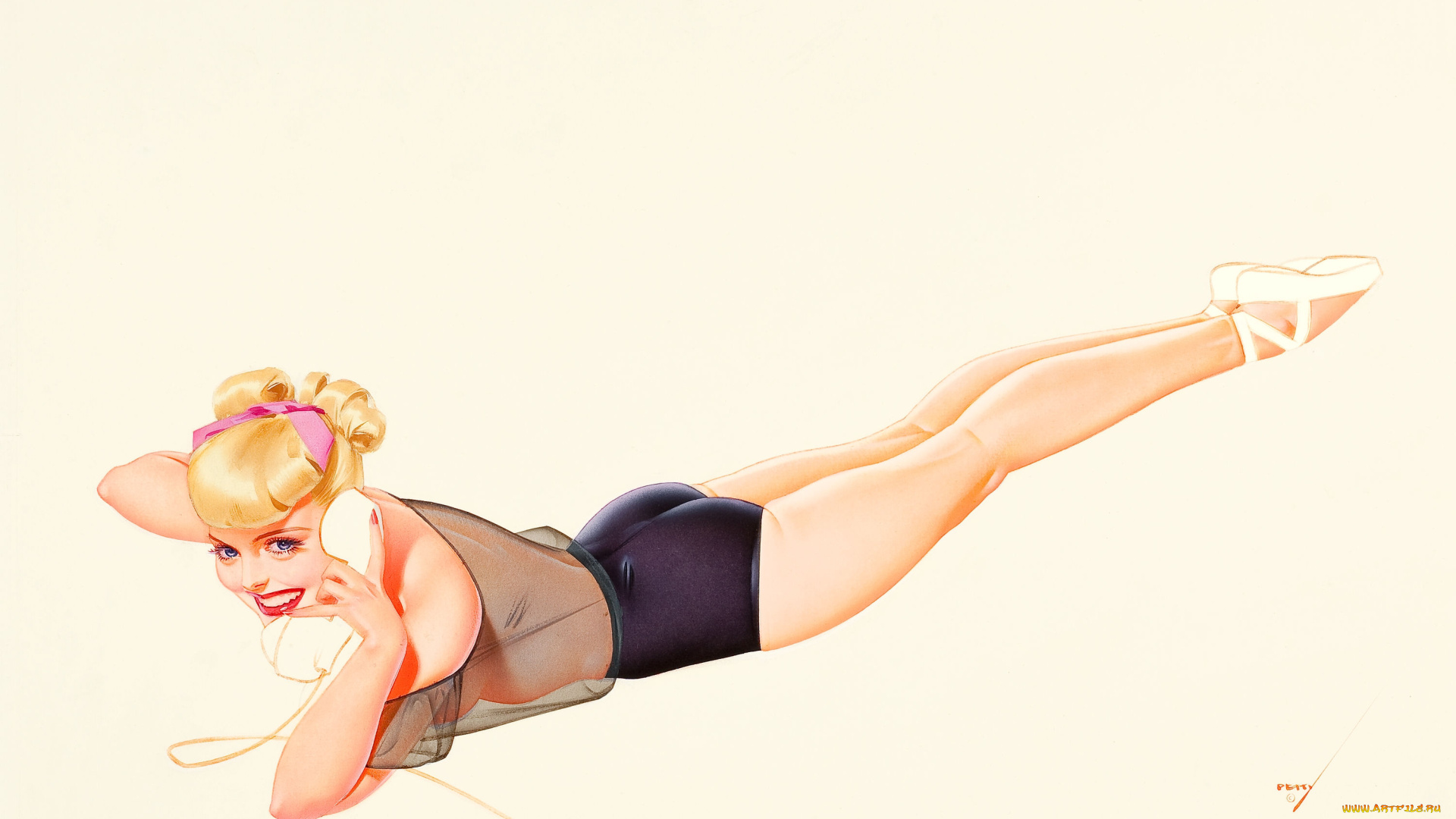 рисованное, alberto, vargas, девушка, блондинка, телефон, блузка, шорты