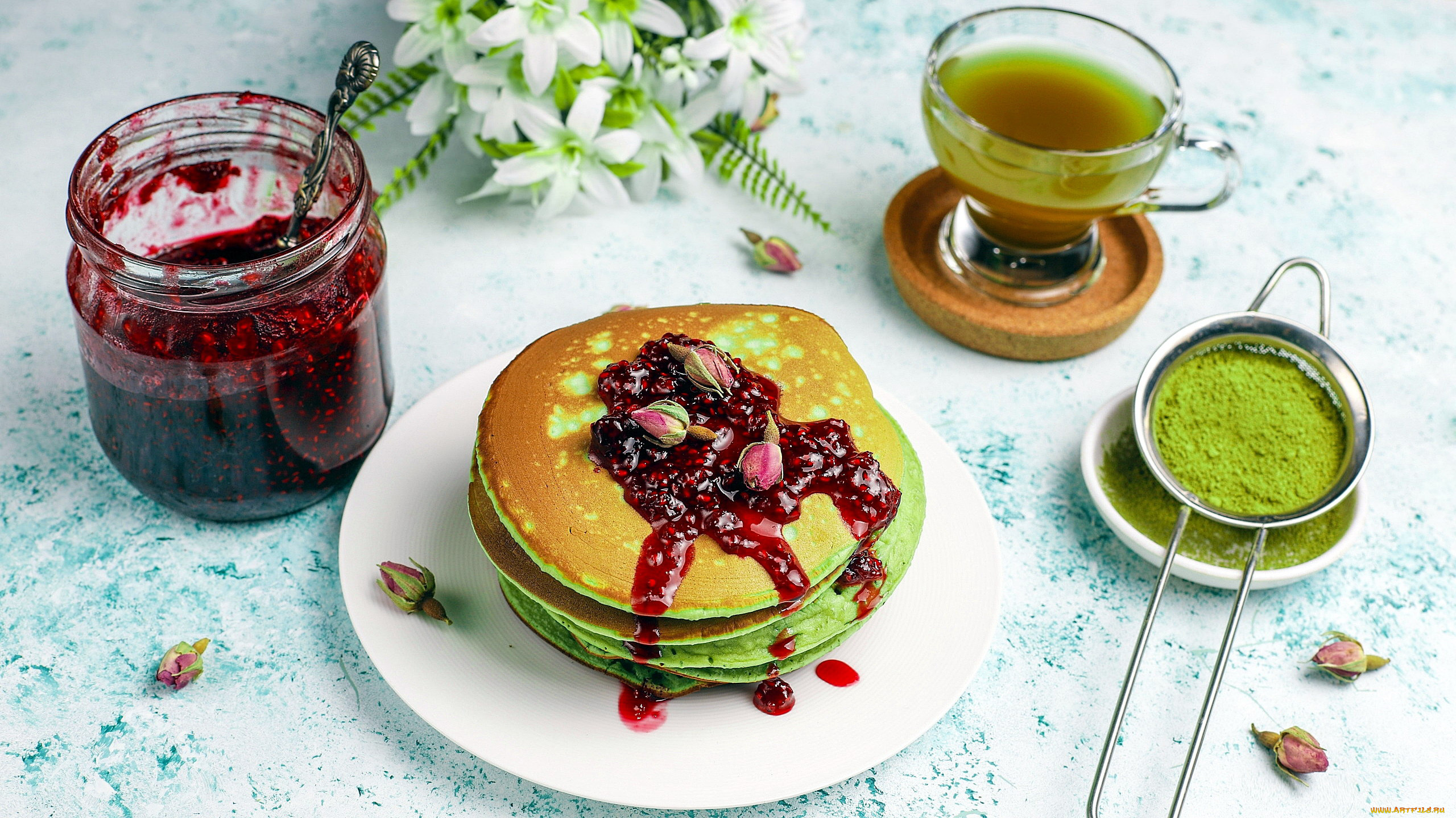 еда, блины, , оладьи, варенье, оладьи